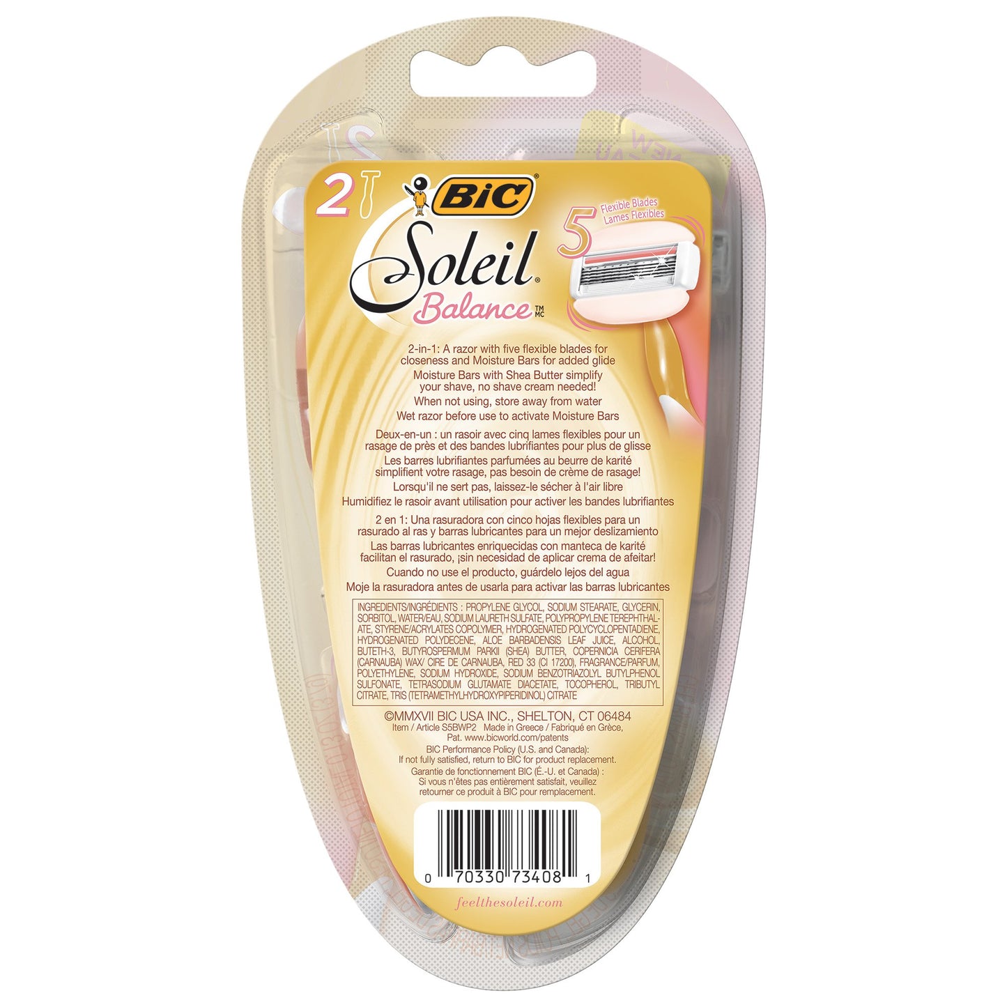 Bic Soleil Balance Razor For Women - Moisture Bars With Shea Butter - 2 Count Razors Per Package - Pack of 2 Packages