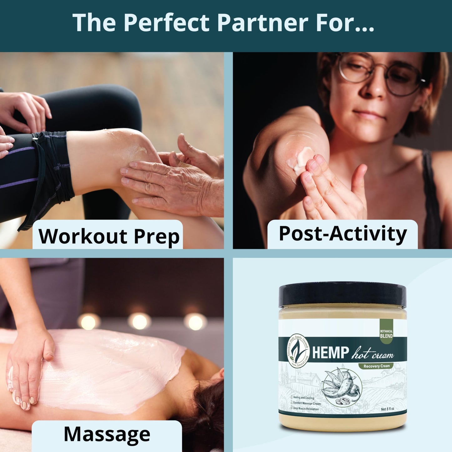 Zatural Hemp Hot Cream Massage Joints and Muscles and Body Wraps Essential Oil Blend, Aloe, Hemp, and More (8oz jar)