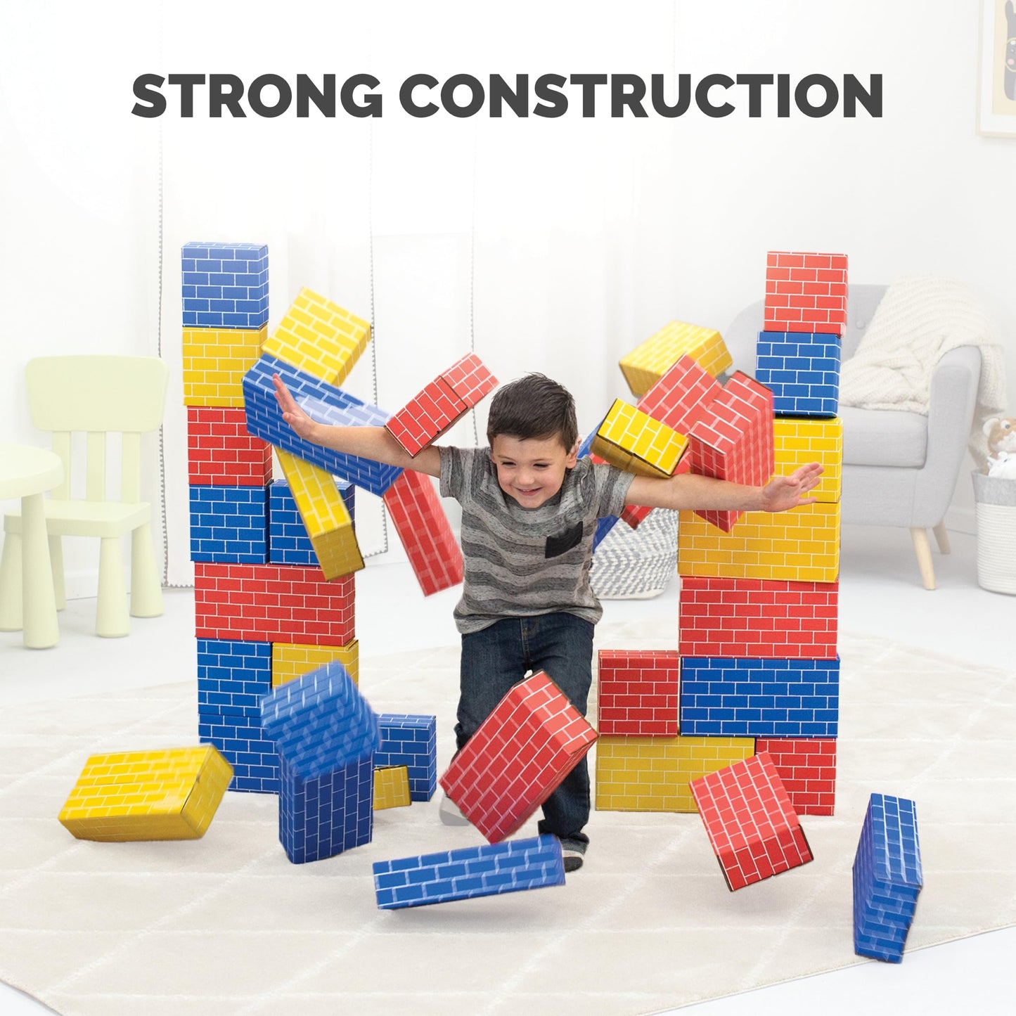 Bankers Box at Play Jumbo Cardboard Building Blocks 40-Pack – Heavy Duty Large & Medium Toy Blocks for Kids