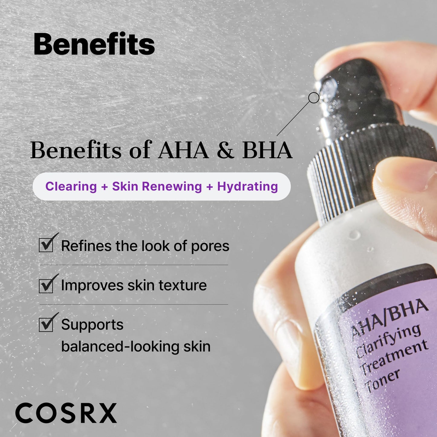 COSRX AHA/BHA Treatment Toner 5.07 fl.oz/ 150ml, Facial Exfoliating Spray for Whiteheads, Pores, & Uneven Skin, Korean Toner, Korean Skin Care