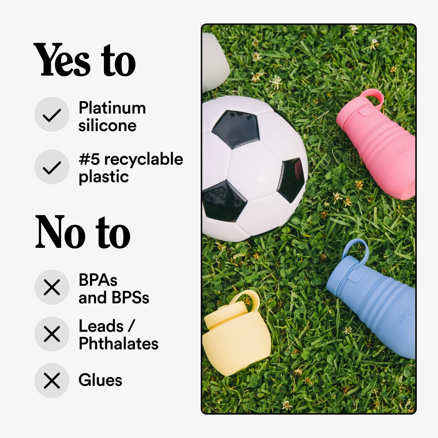 STOJO Jr Collapsible Bottle for Kids - Steel Blue, 14oz / 400ml - Leak-Proof Reusable Silicone Travel Cup for Hot & Cold Drinks -On-The-Go Camping…