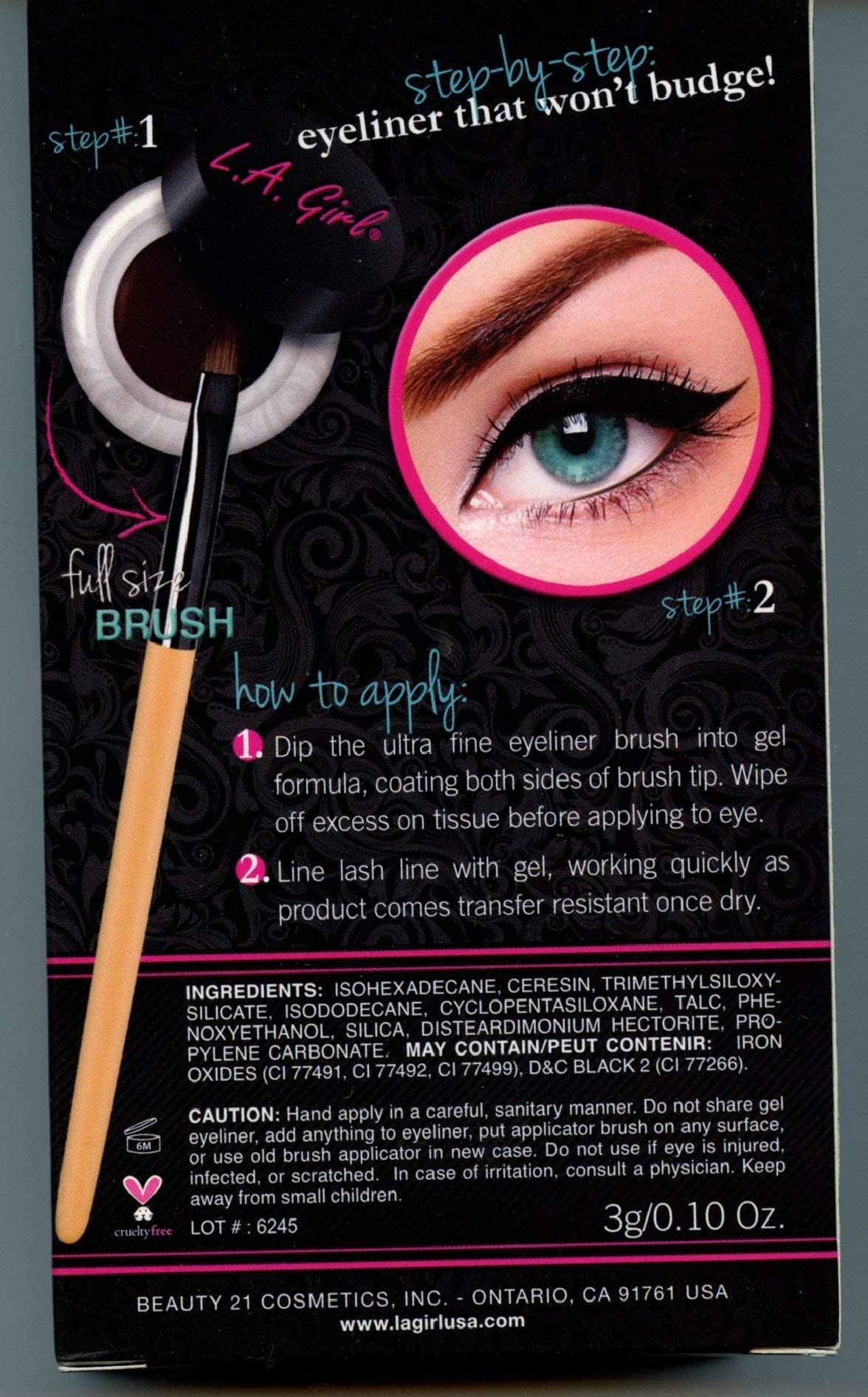 L.A. Girl Gel Liner Kit, Dark Brown GEL723