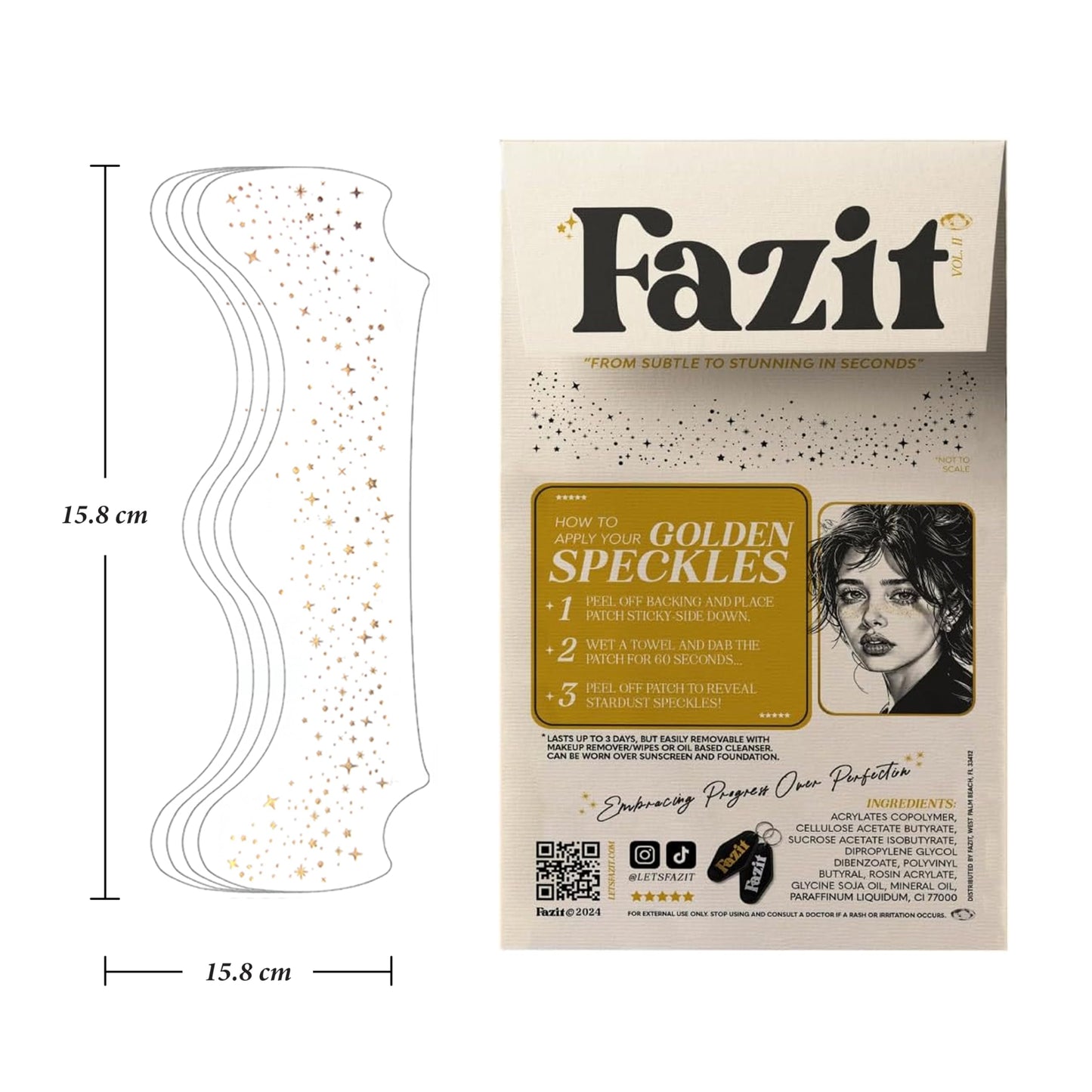 Fazit Gold Speckles - Glitter Freckle Makeup Patches - Shimmering Faux Freckles & Body Glitter - Waterproof, Long-Lasting Instant Glamour
