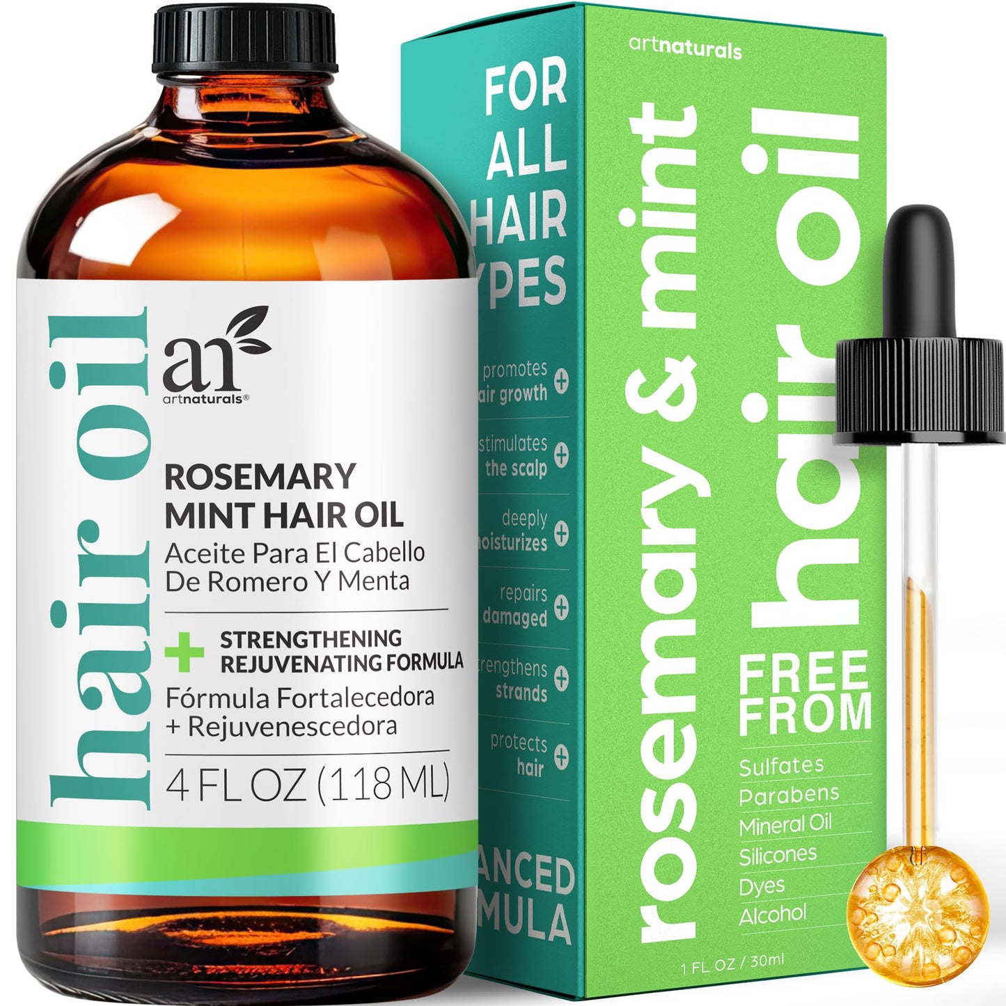 artnaturals Rosemary Mint Hair 4.0oz - Invigorating Nourishing Treatment for Hair & Scalp, Targeting Dryness, Damaged Hair, Split Ends for Healthy