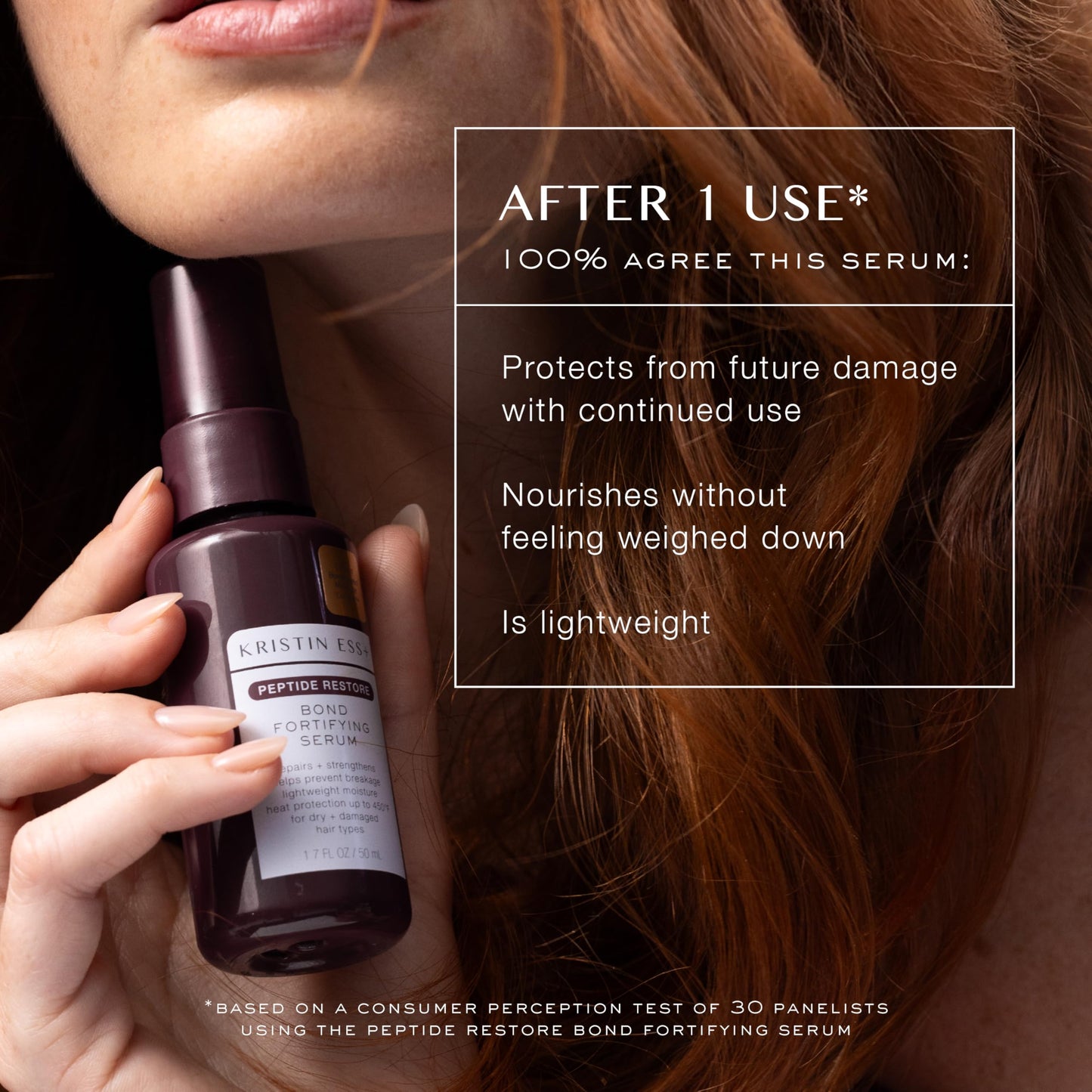 Kristin Ess+ Peptide Restore Fortifying Hair Serum for Frizz & Damaged Hair - Moisturizing Peptide Bond Repair with Heat Protectant - Vegan, Sulfate