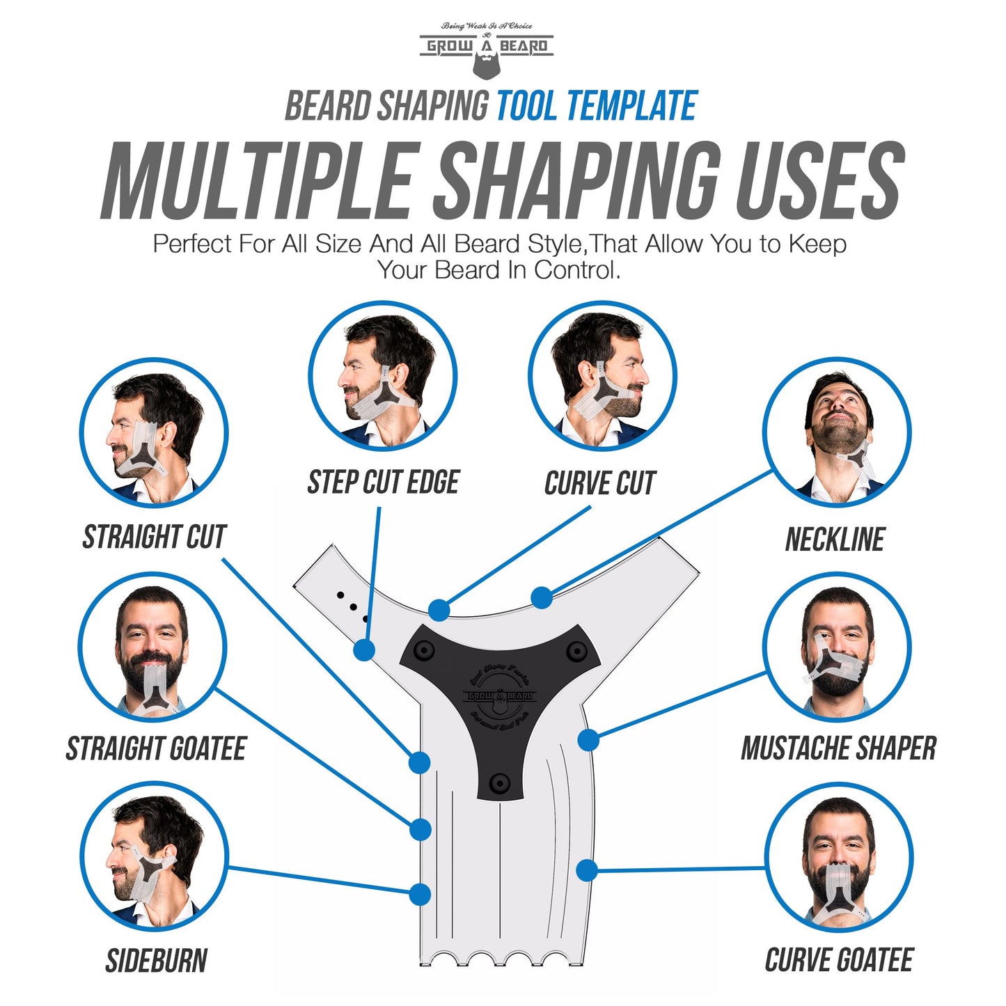Beard Shaper & Beard Shaping Tool for Men, Beard Lineup Guide Template, Perfect for Styling and Edging, Includes Dual Action Beard Comb & Barber