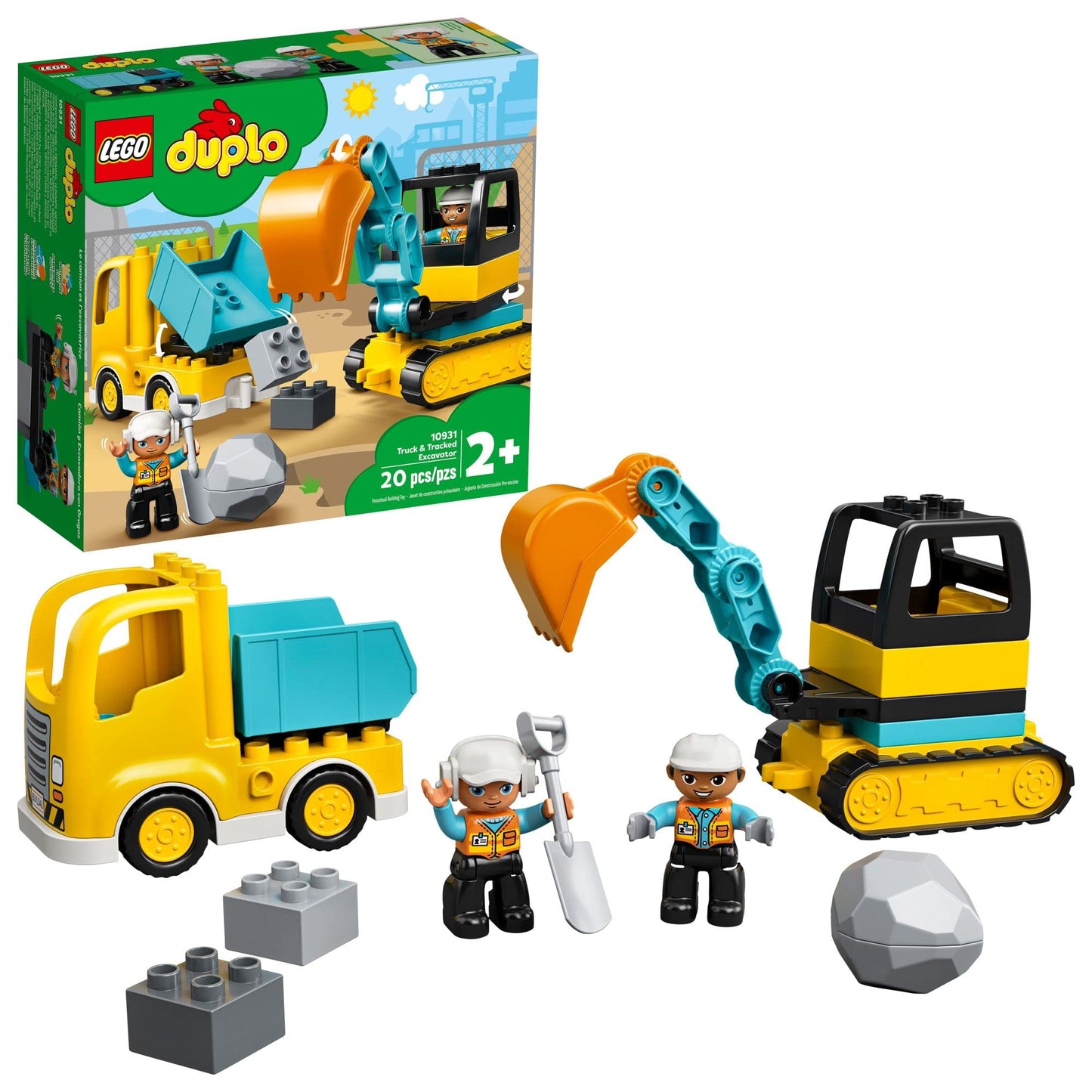 LEGO DUPLO Town Truck & Tracked Excavator 10931, Preschool Construction Toy, Learning Building Blocks Gift for Toddlers Boys & Girls Ages 2-3