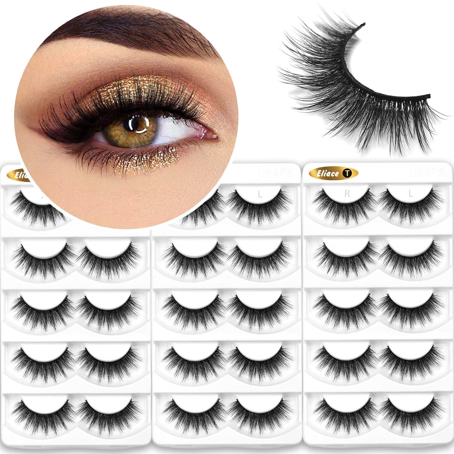 Eliace False Eyelashes Natural look Cat Eye Lashes Wispy Strips 15 Pairs 3D Mink Lashes Fake Eyelashes Faux Fluffy,Winged Fox Eyelashes, Soft Thin