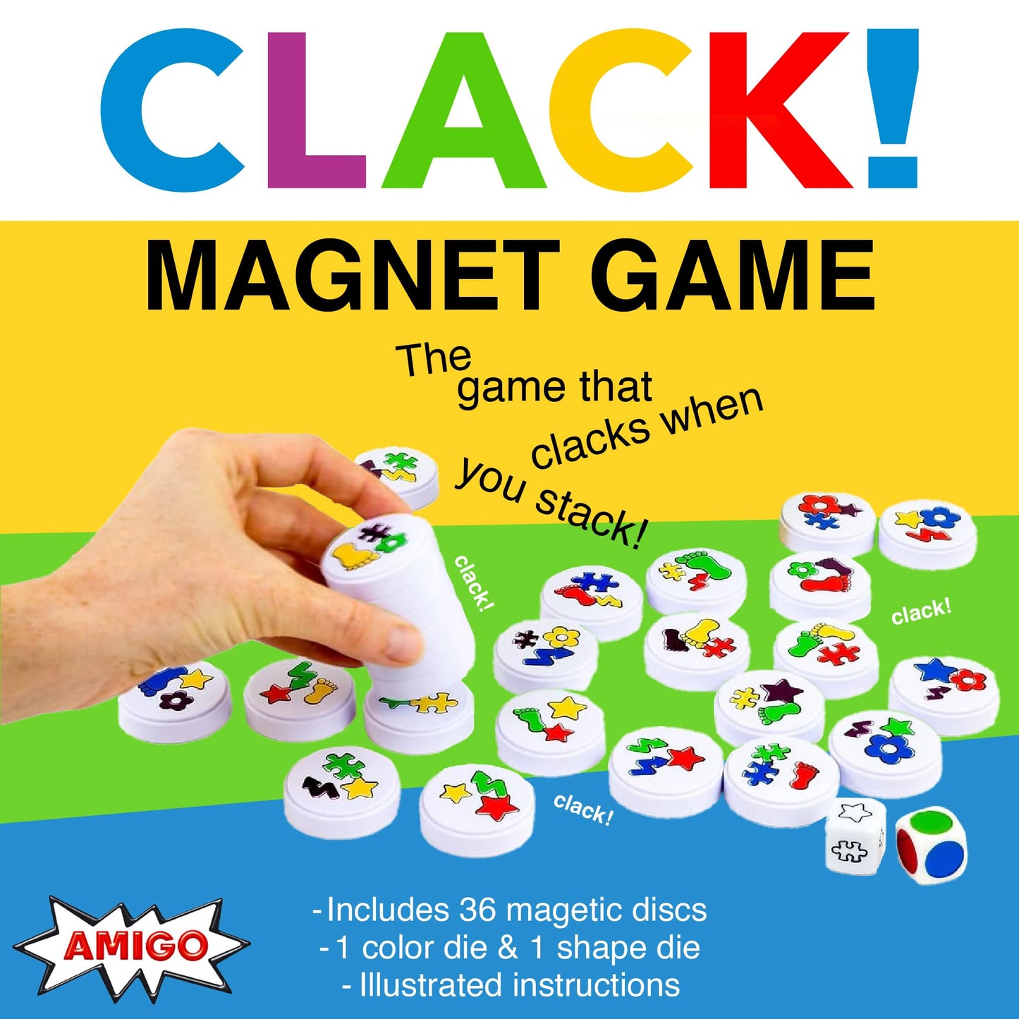 AMIGO Games Clack! Categories - Exciting Kids Magnetic Stacking Game for 2-8 players Ages 7+ | Fun, Educational, & Fast-Paced Family Game