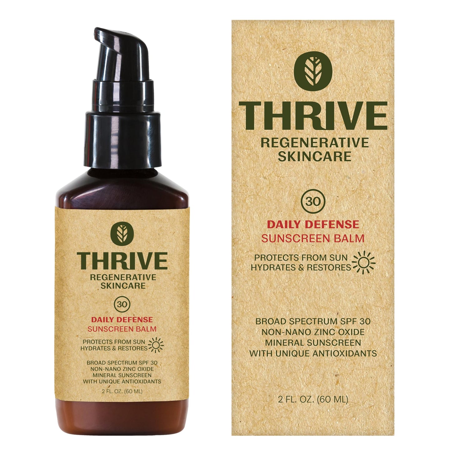 Thrive Natural Care Mineral Face Sunscreen SPF 30 - Daily Sunscreen for Face, No White Cast, Non-Nano Zinc Oxide - Lightweight Moisturizer