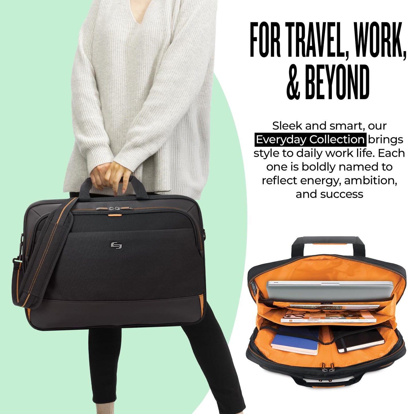Solo New York Briefcase - Laptop Carrying Bag for Women & Men, Brief for Travel & Work, Internal Tablet Pocket, Adjustable Shoulder Strap, Fits 17.3"