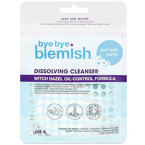 Bye Bye Blemish Dissolving Cleanser Sheets - Witch Hazel Oil-Control Face Wash, Water-Activated Facial Paper Soap for Acne-Prone Skin, Removes Dirt