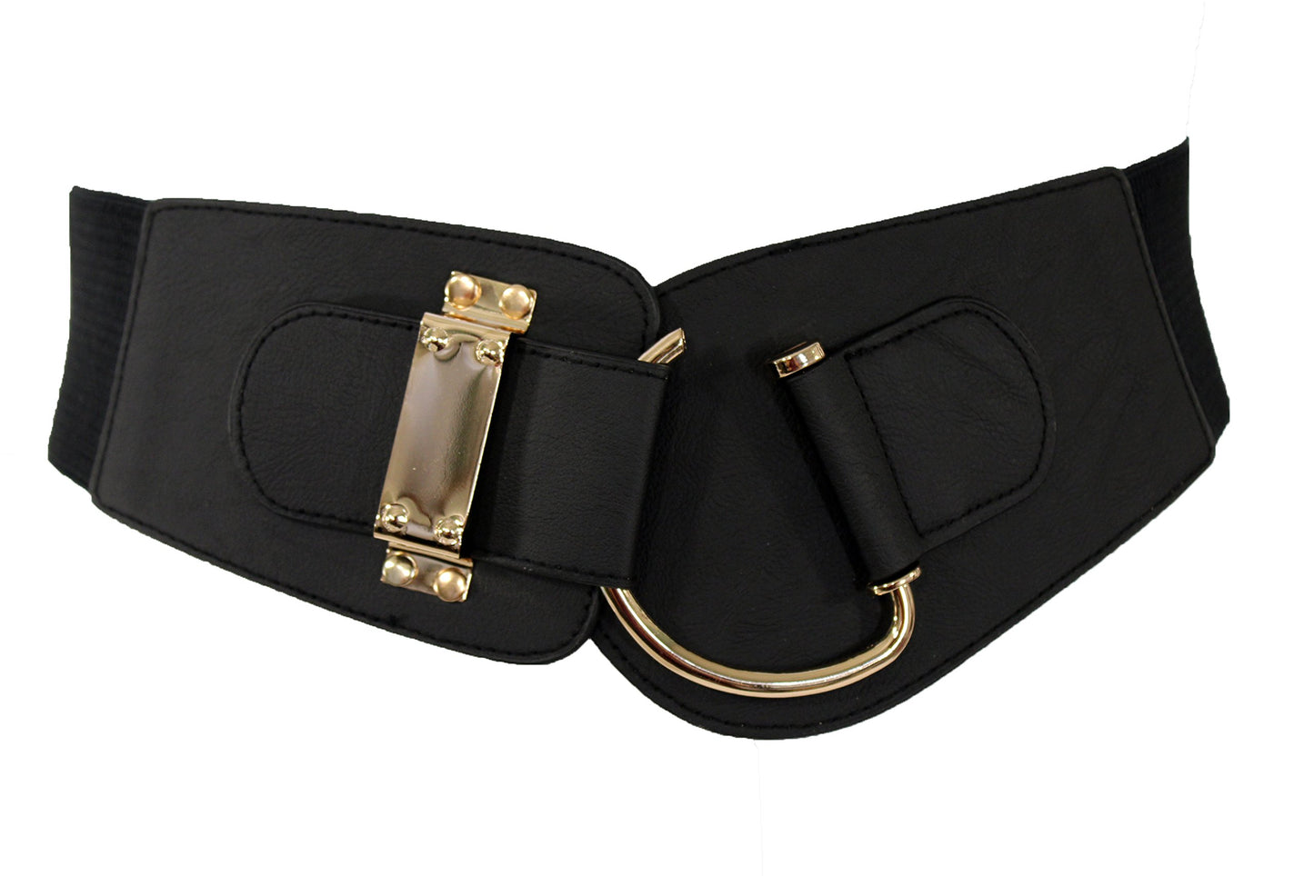 TFJ Women's Wide Fashion Belt Hip High Waist Gold Metal Hook Buckle Plus Size 36-44" Black (Black)