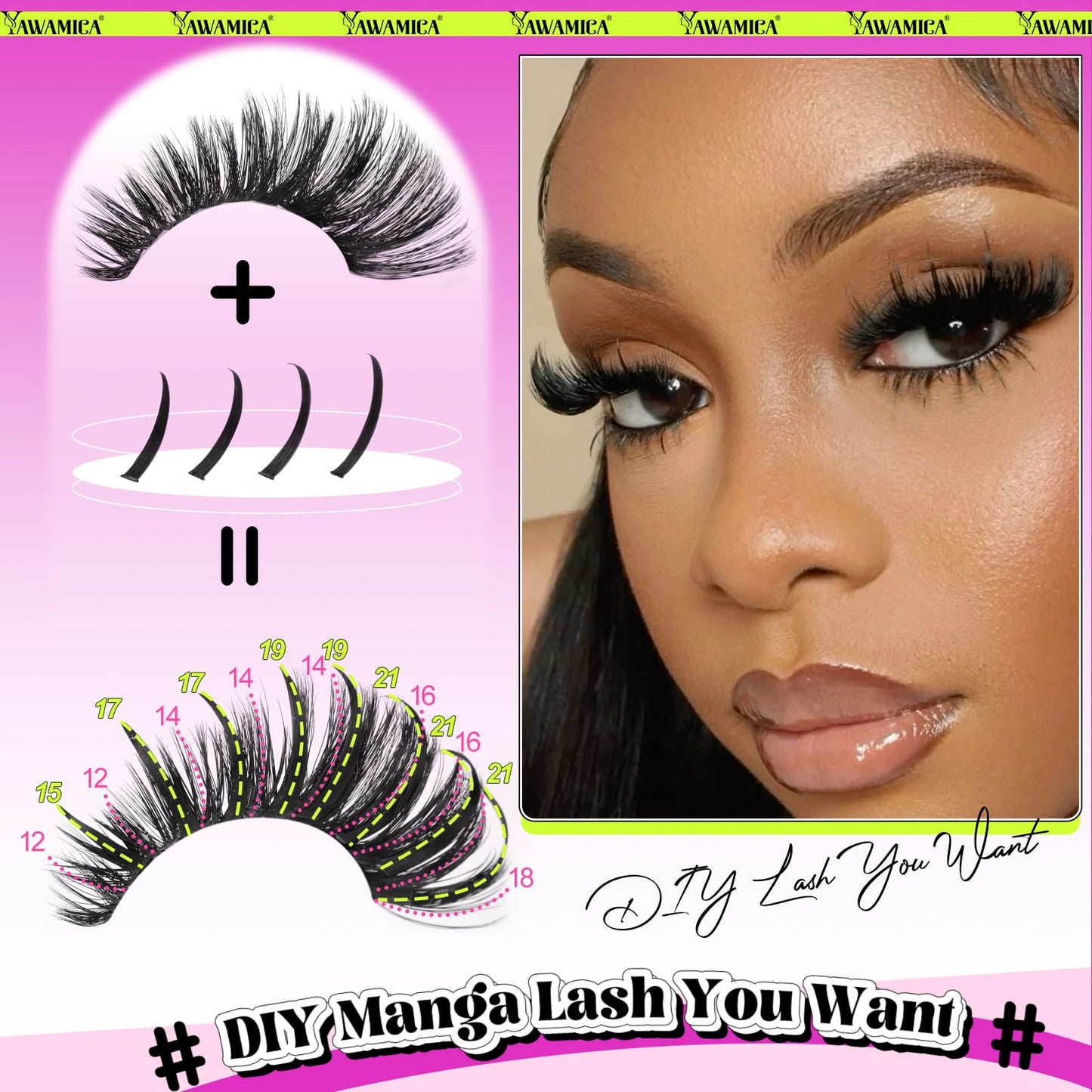 Yawamica 100D Volume Lash Clusters 12-20mm with 15-21mm Spike Individual Lashes DIY Manga Lashes Clusters D Curly Wispy Eyelash Clusters Fairy Cluster Beauty and Personal Care Yawamica