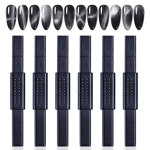 JCAKES 6pcs Cat Eye Magnet Nail Polish Wand - Double-head Magnetic Gel Polish Manicure Tool for Home DIY, Salon, Studio