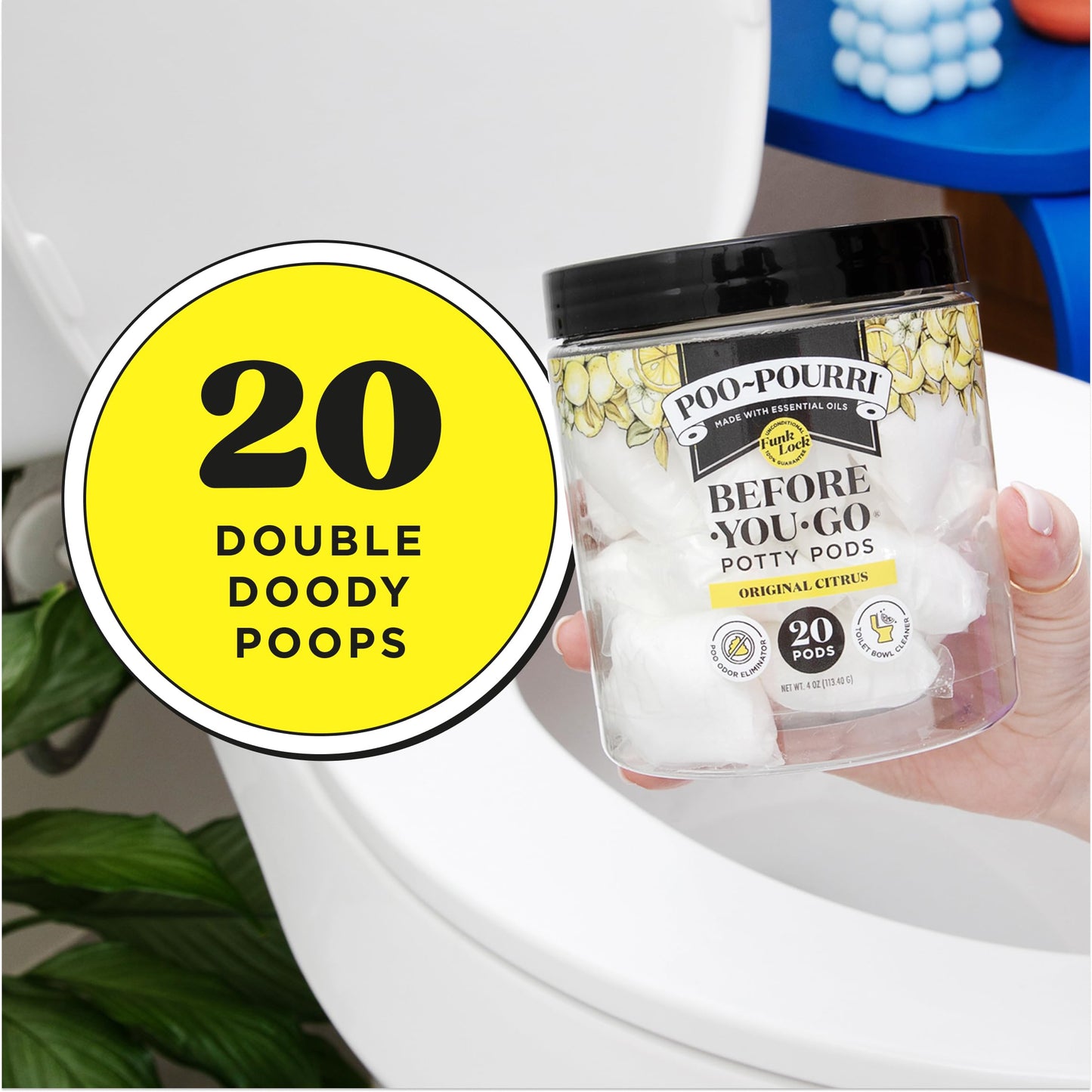 Poo-Pourri Citrus Potty Pods 20ct – Toilet Odor Remover & Cleaner with Essential Oils – Lemon, Bergamot & Lemongrass Scent