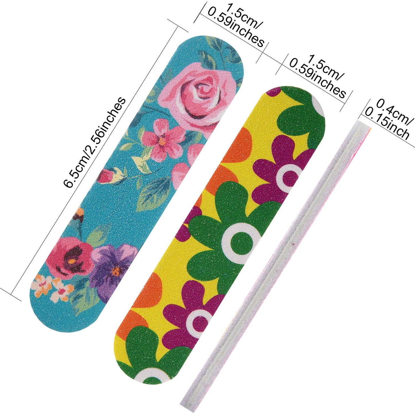 100 Pcs Colorful Nail Files Double Sided Emery Boards Manicure File and Buffers Floral Nail Tools for Women 2.56 x 0.59 Inch, 5 Colors Beauty & Personal Care Honoson