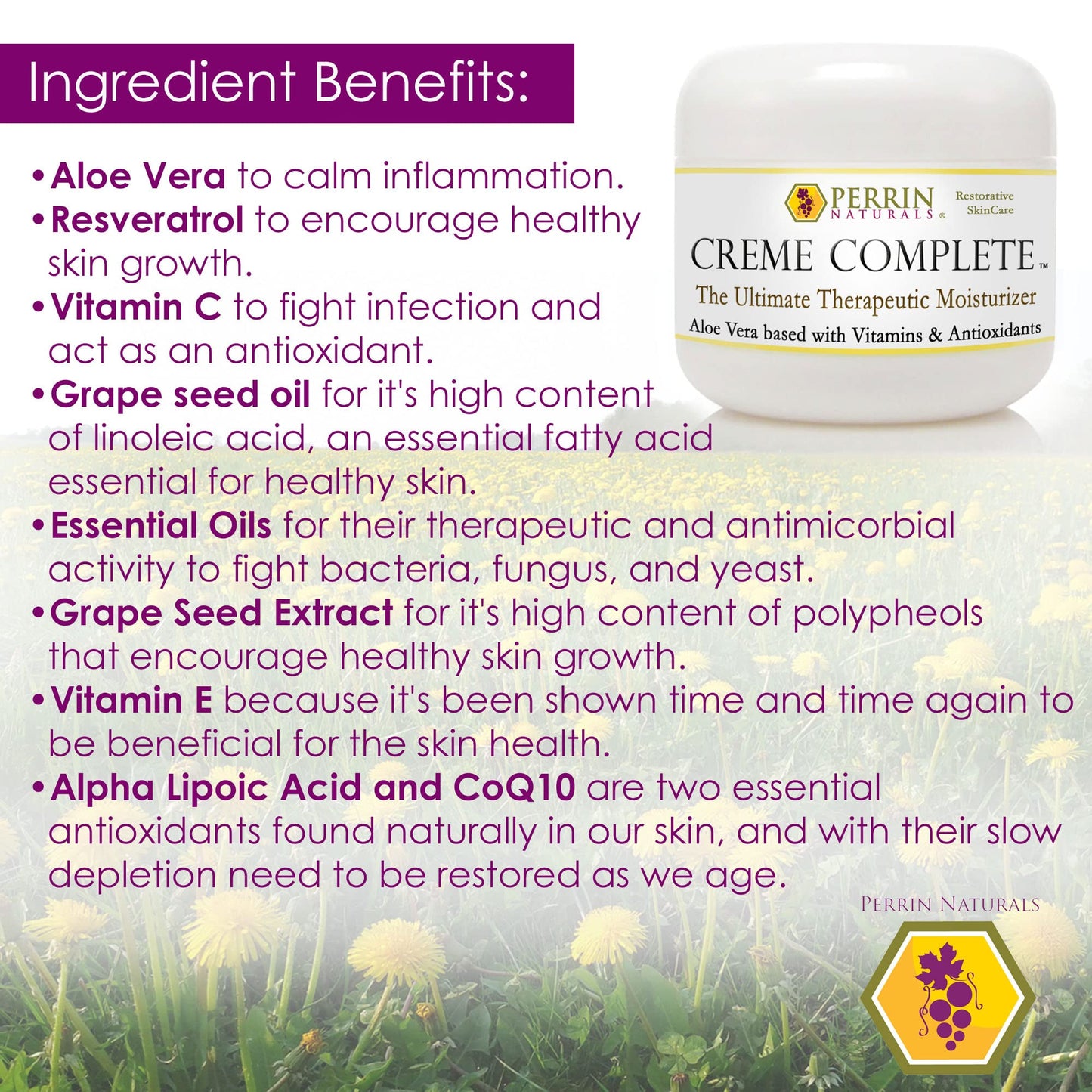 Creme Complete- All Natural, Restorative & Anti-Aging skin care. A Corrective Moisturizer for Sun Damage, Lichen Sclerosus, Rosacea, Eczema