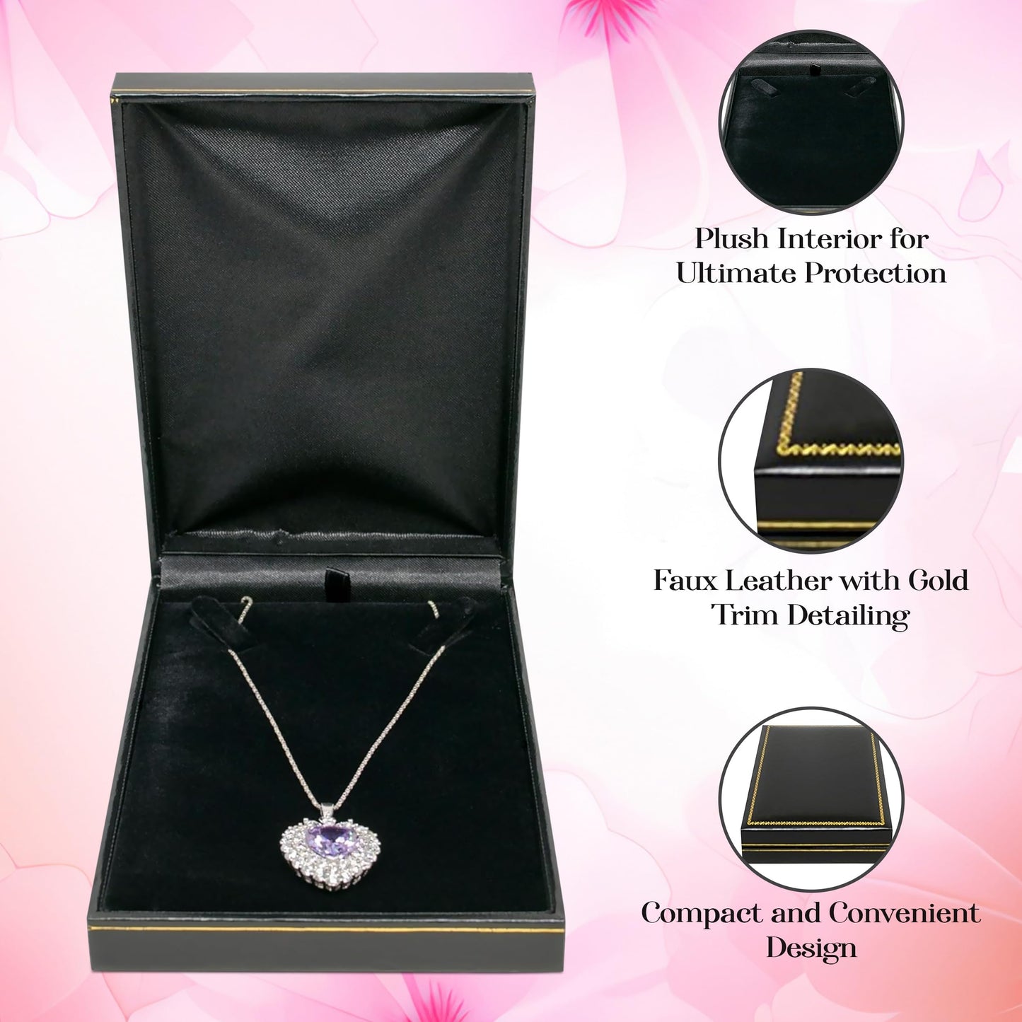 Novel Box Black Jewelry Box for Necklace 4.4x6.25x1.4 Inch - Faux Leatherette Jewelry Display Gift Boxes - Soft Velvet Interior Necklace/Pendant…