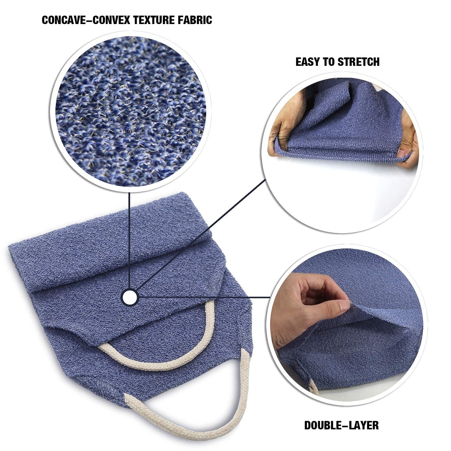 Evridwear Exfoliating Back Scrubber with Handles Two Sides for Body Shower Deep Cleans Skin Massages Invigorating Blood Circulation Men Women One Size