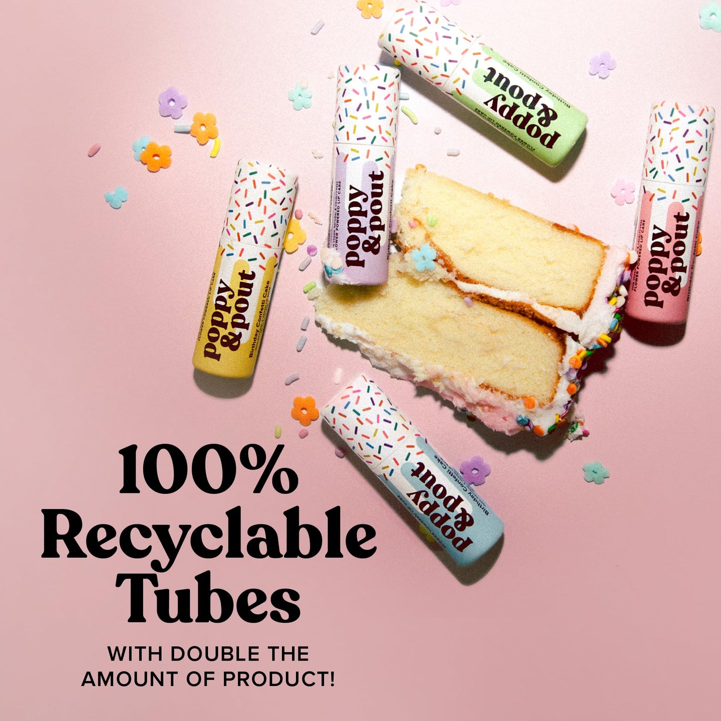 Poppy & Pout Birthday Cake Jumbo Lip Balm | All Natural Lip Balms & Moisturizers | Hydrates with Beeswax, Vitamin E, Organic Coconut Oil |