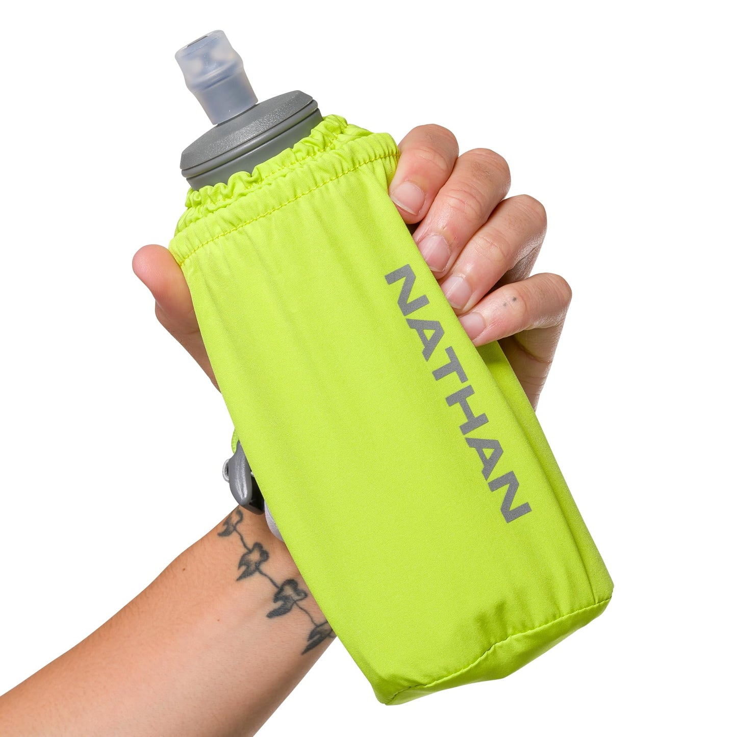 Nathan Handheld Soft Flask 18oz - Exo-Draw Insulated Collapsible Bottle - Grip-Free Strap & Rigid ExoSpine for Comfort/Support - Breathable Mesh