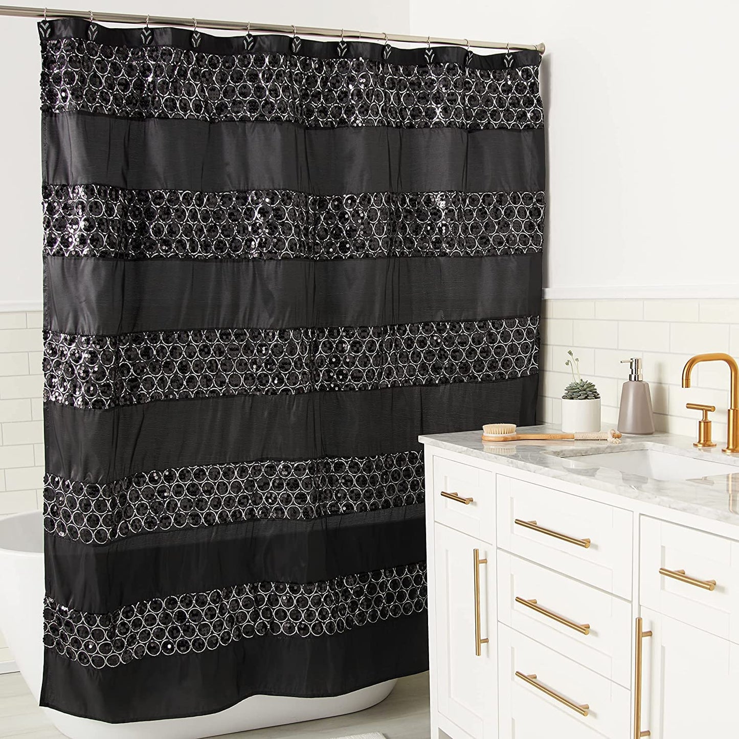 Popular Bath Sinatra Black Collection, 70" x 72" Bathroom Shower Curtain