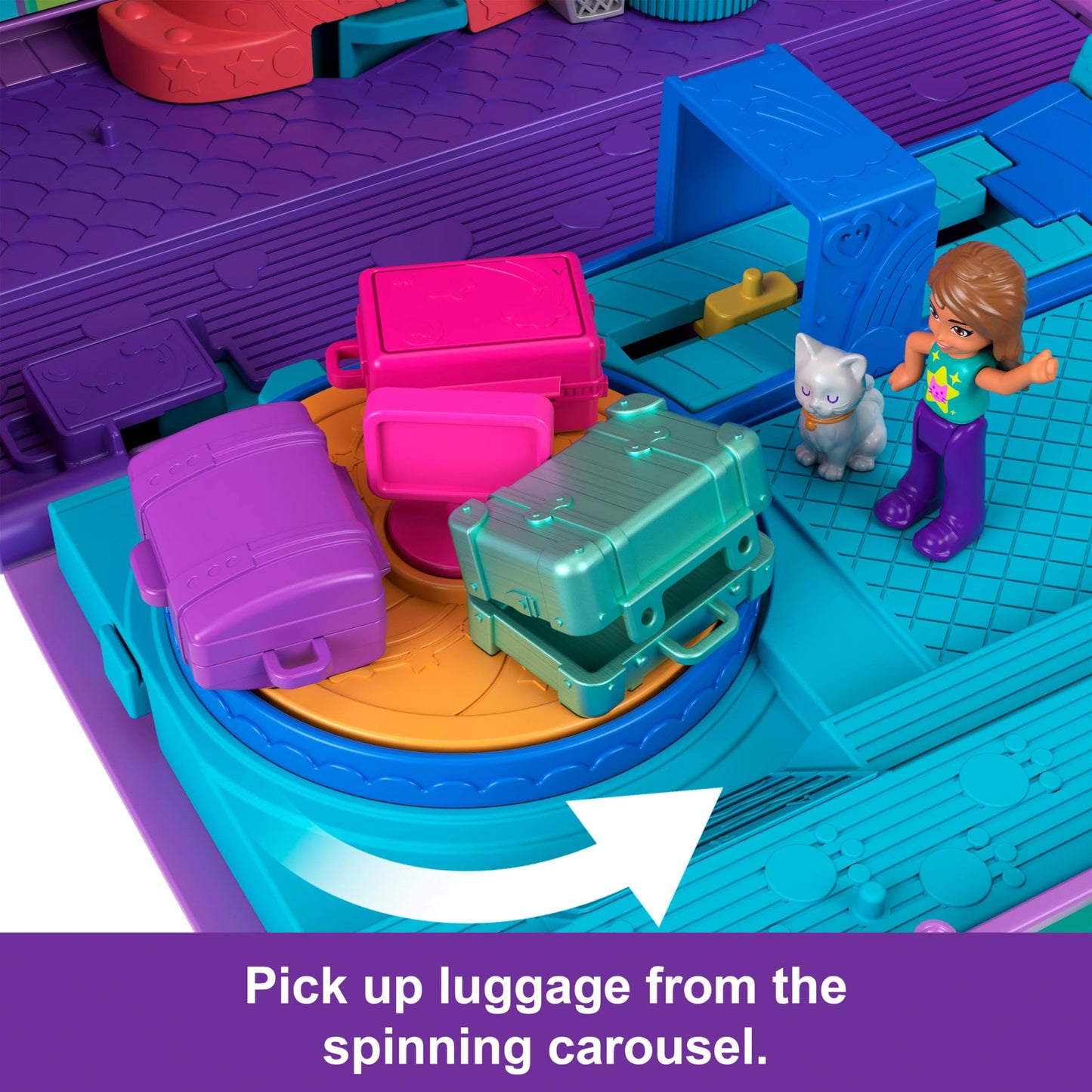 Polly Pocket Dolls and Playset, Kitty Airways Airplane, Travel Toy with 2 Micro Dolls and Pet, Spinning Stage and Accessories (Amazon Exclusive)