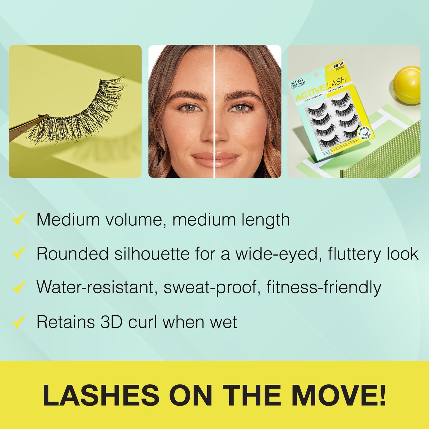 Ardell Active Lash - Pump’n, False Eyelashes, Sweat-Proof Strip Lashes, Water-Resistant, Lightweight, 4 Pairs, 1 Pack