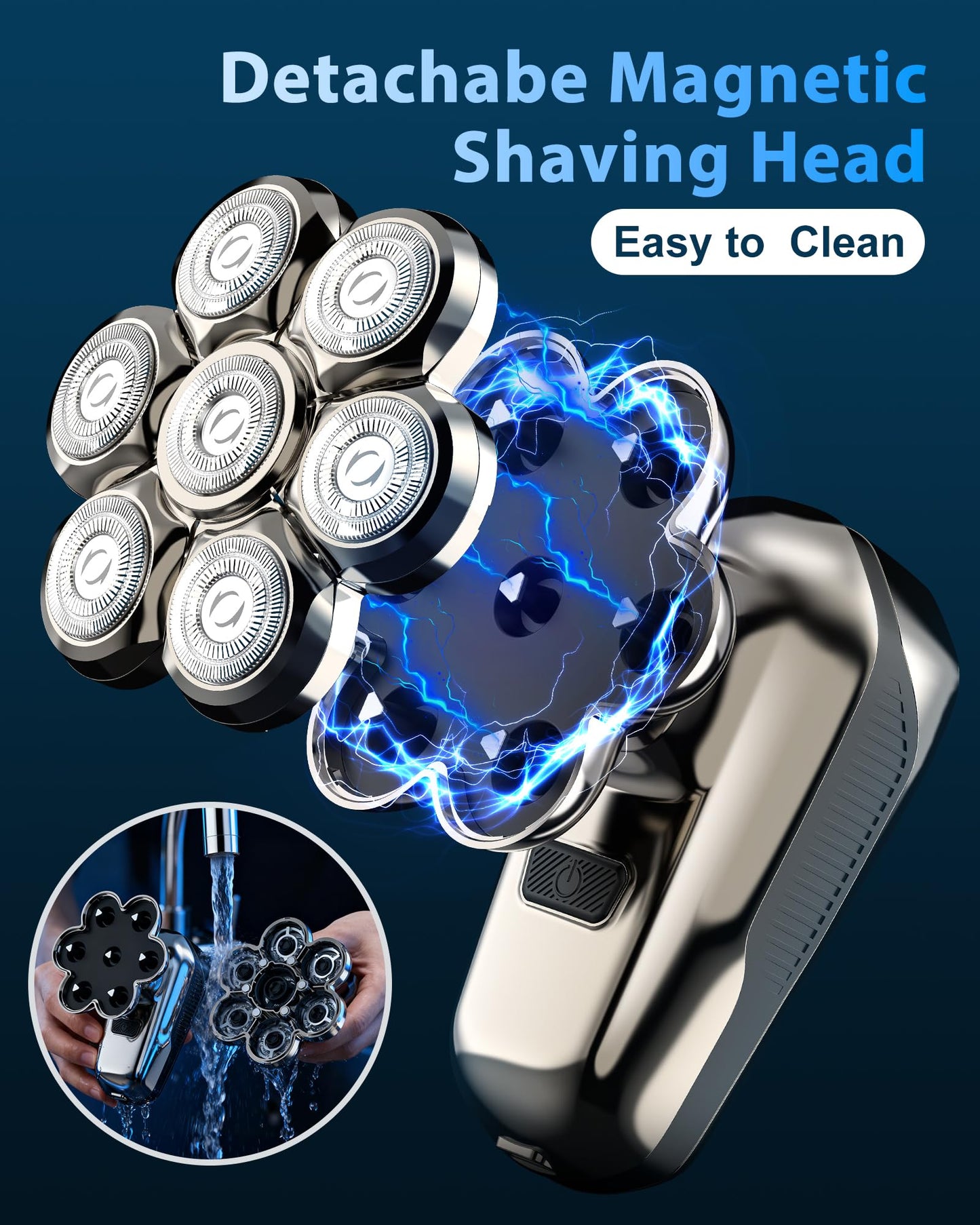 Head Shaver for Bald Men, 7D Floating Rotary Shaver with LED Display, Detachable Electric Shavers Rechargeable 2-Speed Modes Motor IPX7 Waterproof Beauty and Personal Care SROT