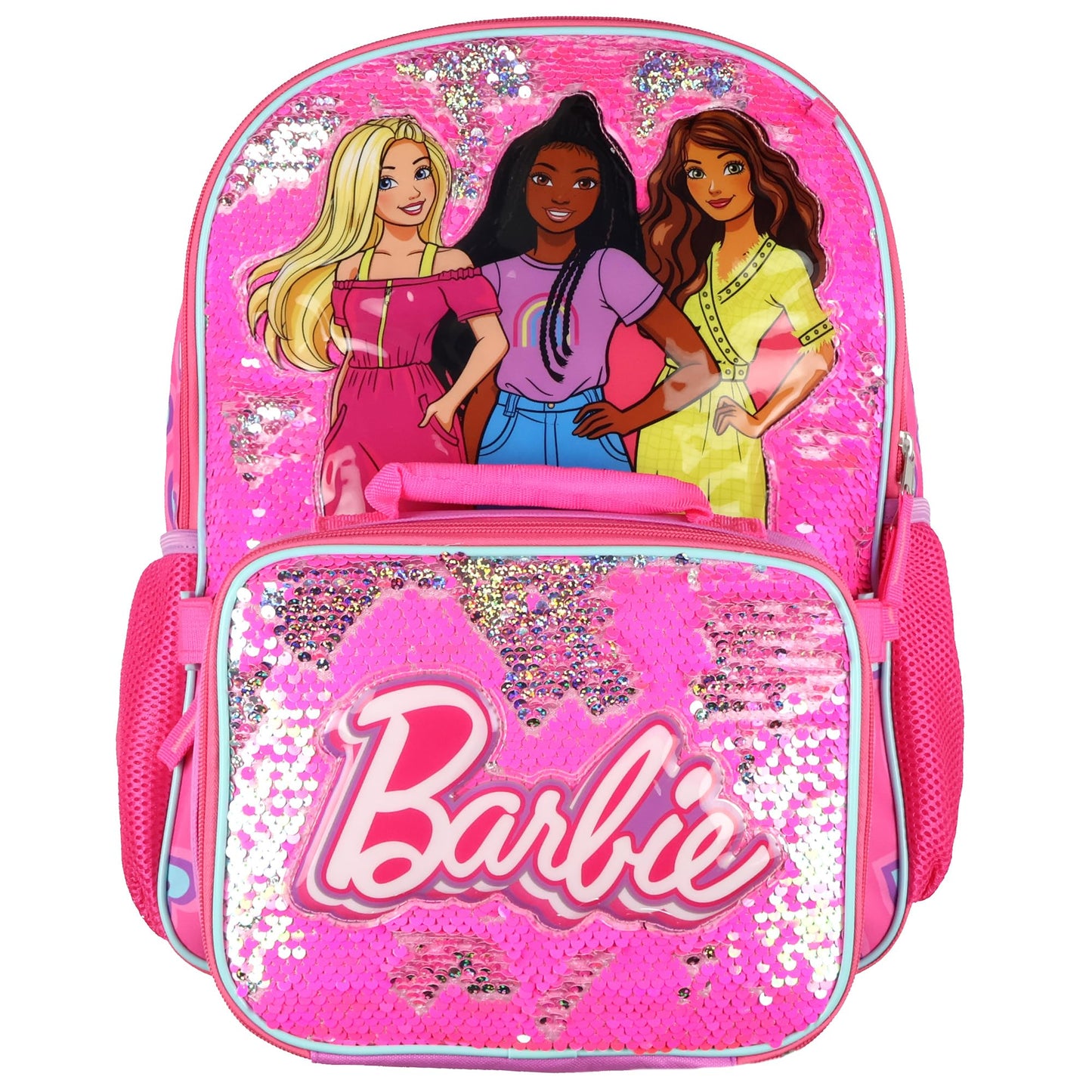 Barbie Backpack Barbie and Friends Magic Sequins 5 PC Set with Matching Lunch Box School Bookbag