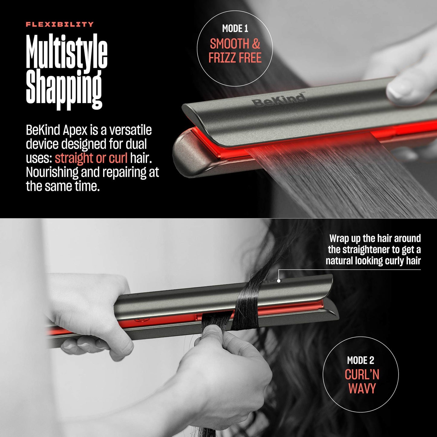 Bekind Apex 2-in-1 Hair Straightener Flat Iron | 1“ 460°F Straightener and Curler for All Hairstyles | UltraSmooth Tech | 15s Fast Heating & Temp