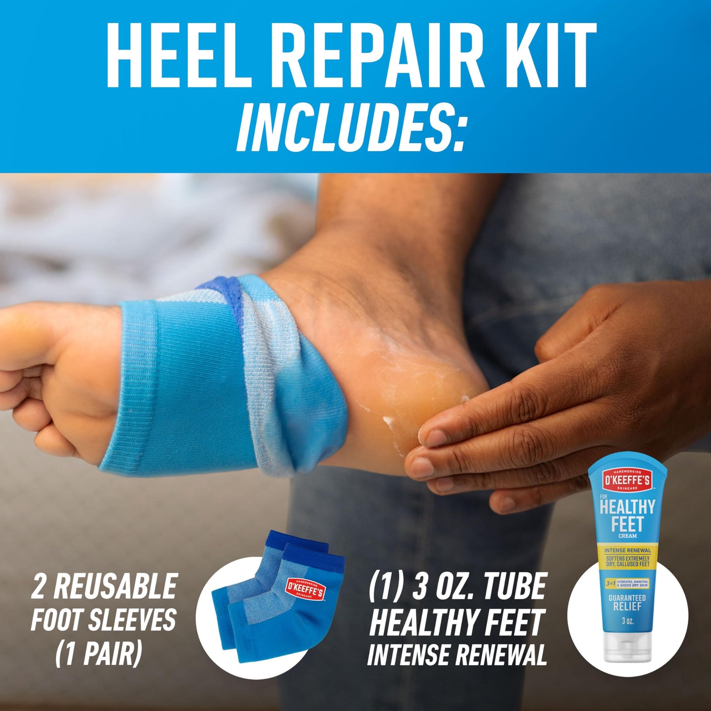 O’Keeffe’s for Healthy Feet Heel Repair Kit with Urea & Lactic Acid - (1 Pair) Reusable Foot Sleeves + 3 oz. Intense Renewal Foot Cream, Exfoliates Beauty and Personal Care O'Keeffe's