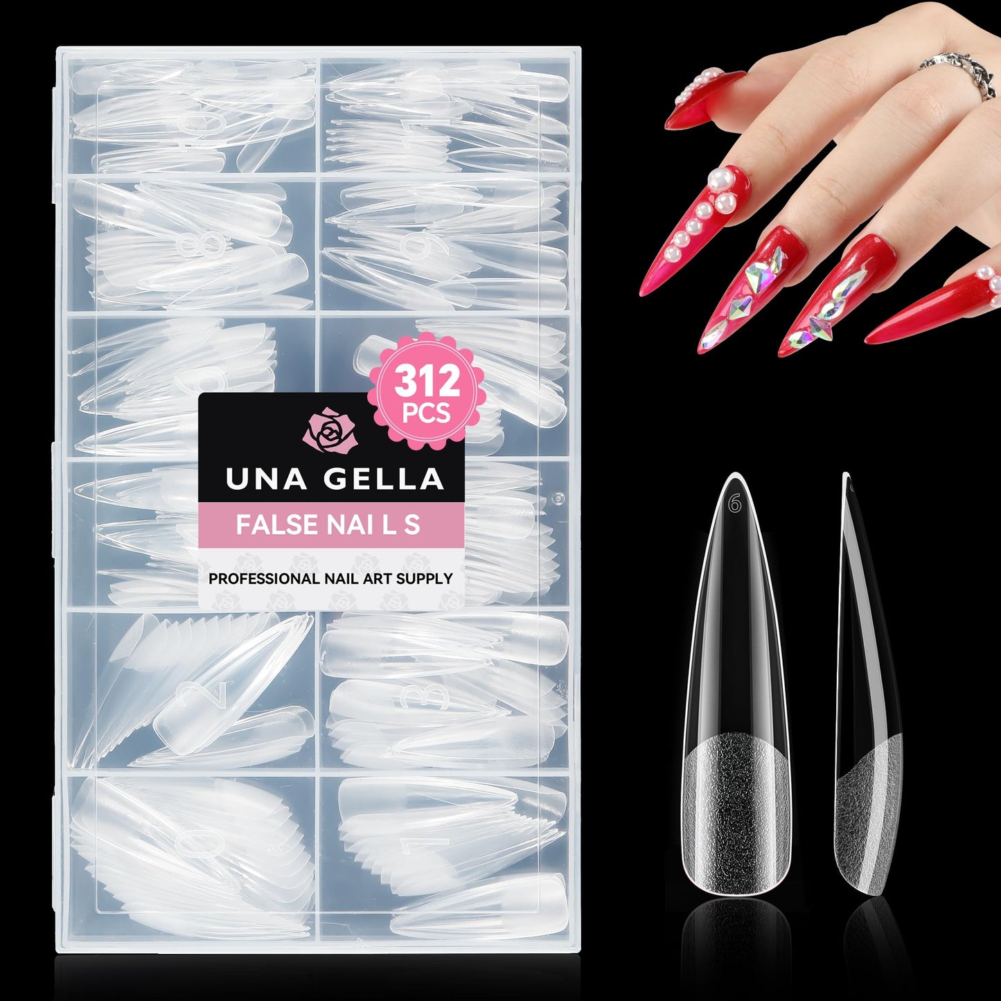UNA GELLA XXL Stiletto Nail Tips, 312pcs Pre-shape Extra Long Stiletto Nails Tips Pre Etched Full Cover No Need File Clear Fake Nails for Party DIY Beauty and Personal Care UNA GELLA Default Title