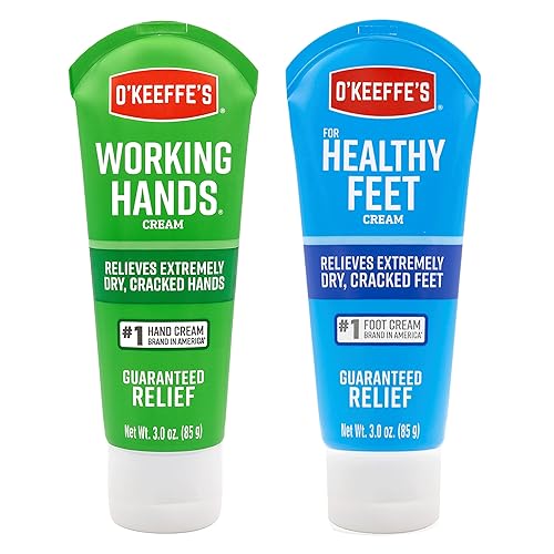 O'Keeffe's Working Hands Hand Cream (3 oz Tube) and Healthy Feet Foot Cream (3 oz Tube) - Repairing Skincare for Extremely Dry, Cracked Hands