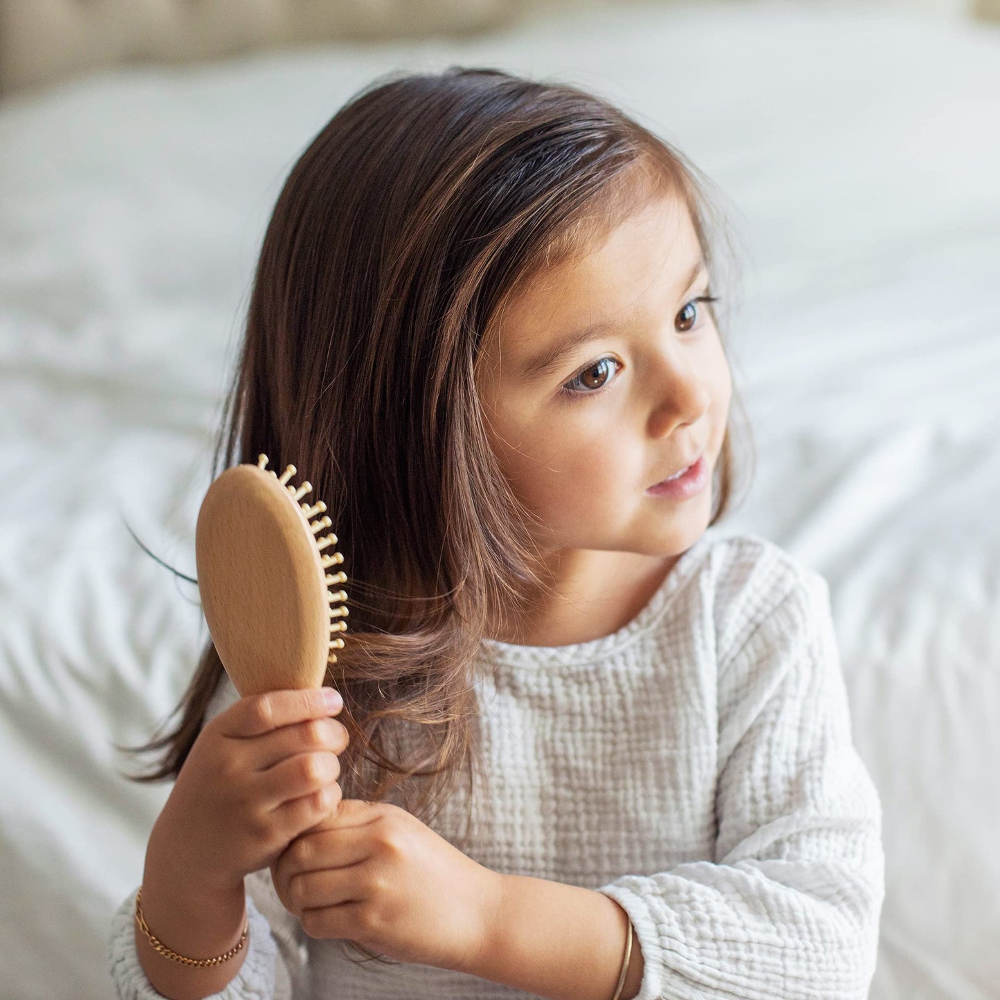 Green Sprouts Learning Brush + Comb Set |Super Soft Learning Brush Grooms Thick or Curly Hair| Natural Wood and Bamboo Bristles Without BPA, BPS, BPF