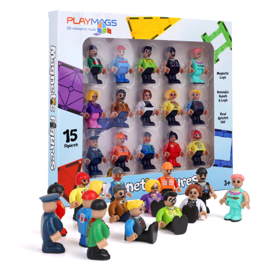 Playmags Magnetic Figures 15pc Set – Community Play People for Magnetic Tiles, STEM Learning Toys & Expansion Accessories Pack