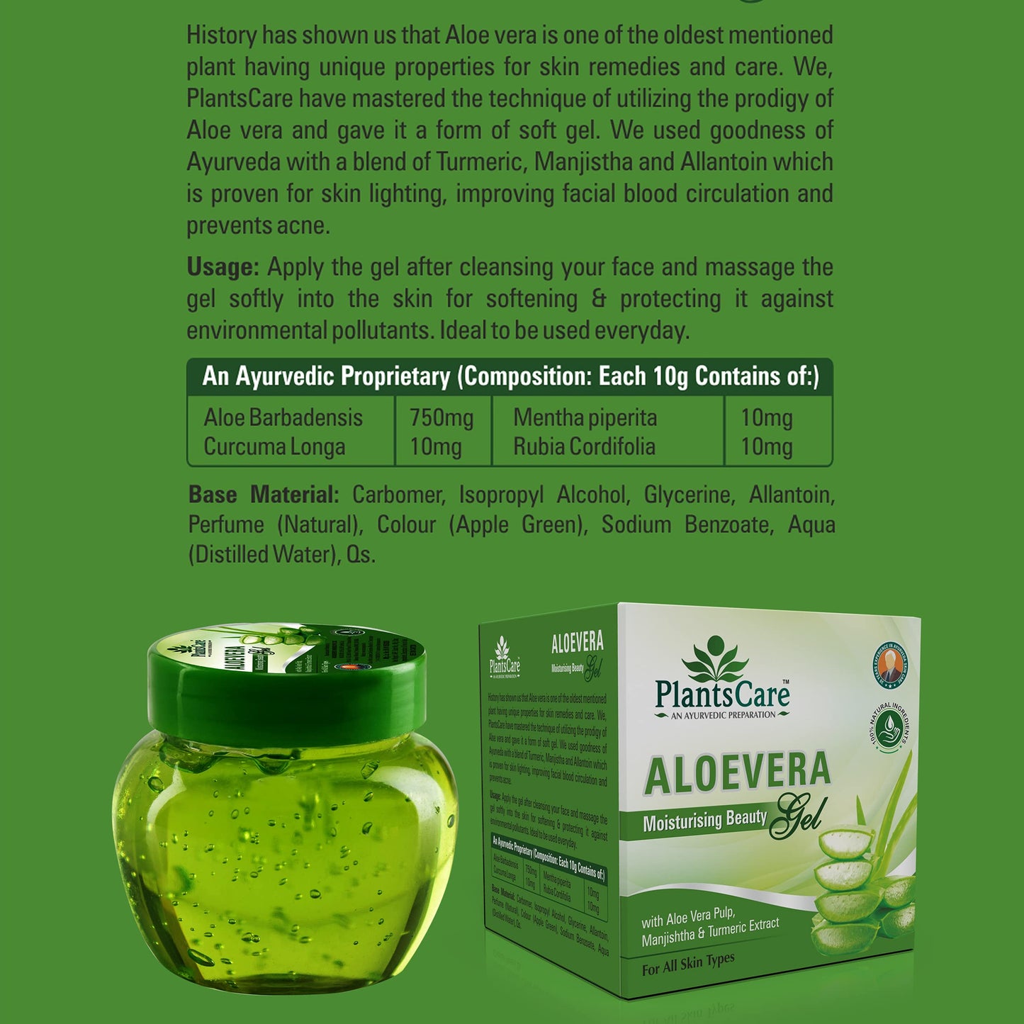 Plantscare Ayurvedic Aloevera Moisturising Gel 100g