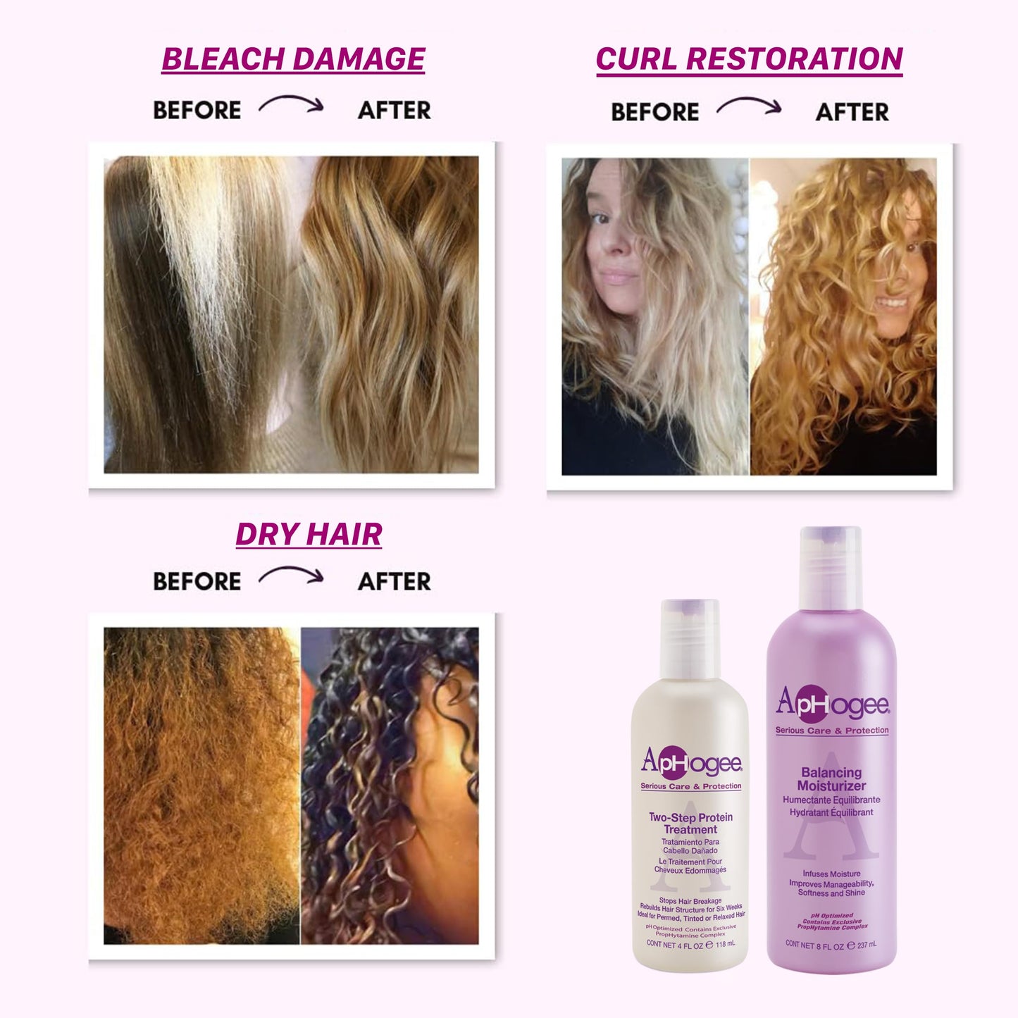 Aphogee Hair Care Double Bundle - Two-Step Protein Treatment (4 fl oz) & Balancing Moisturizer (8 fl oz)