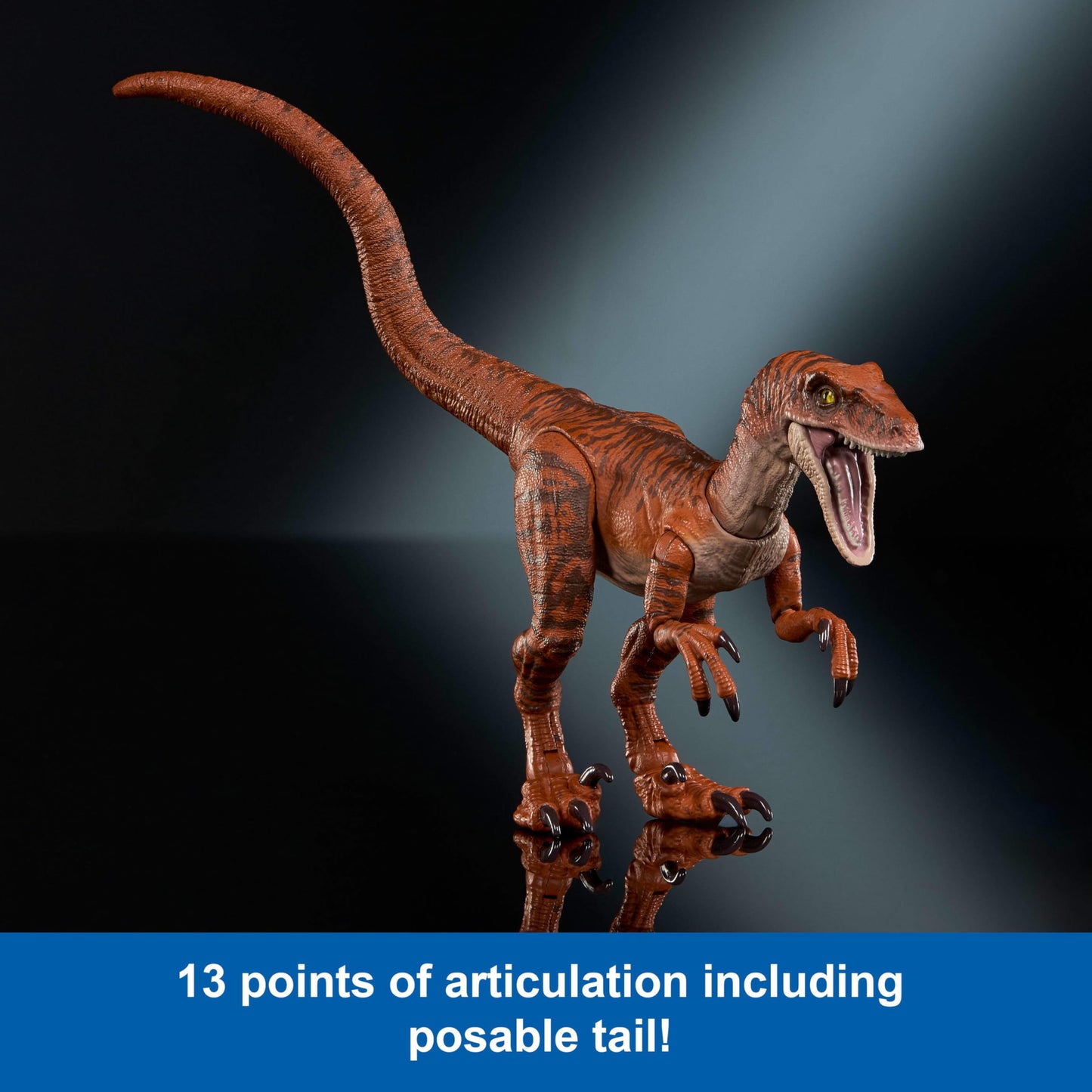 Mattel Jurassic World Hammond Collection Dinosaur Action Figure Toy, Atrociraptor Tiger, Premium Movie Design Glass Eyes & 13 Points Articulation