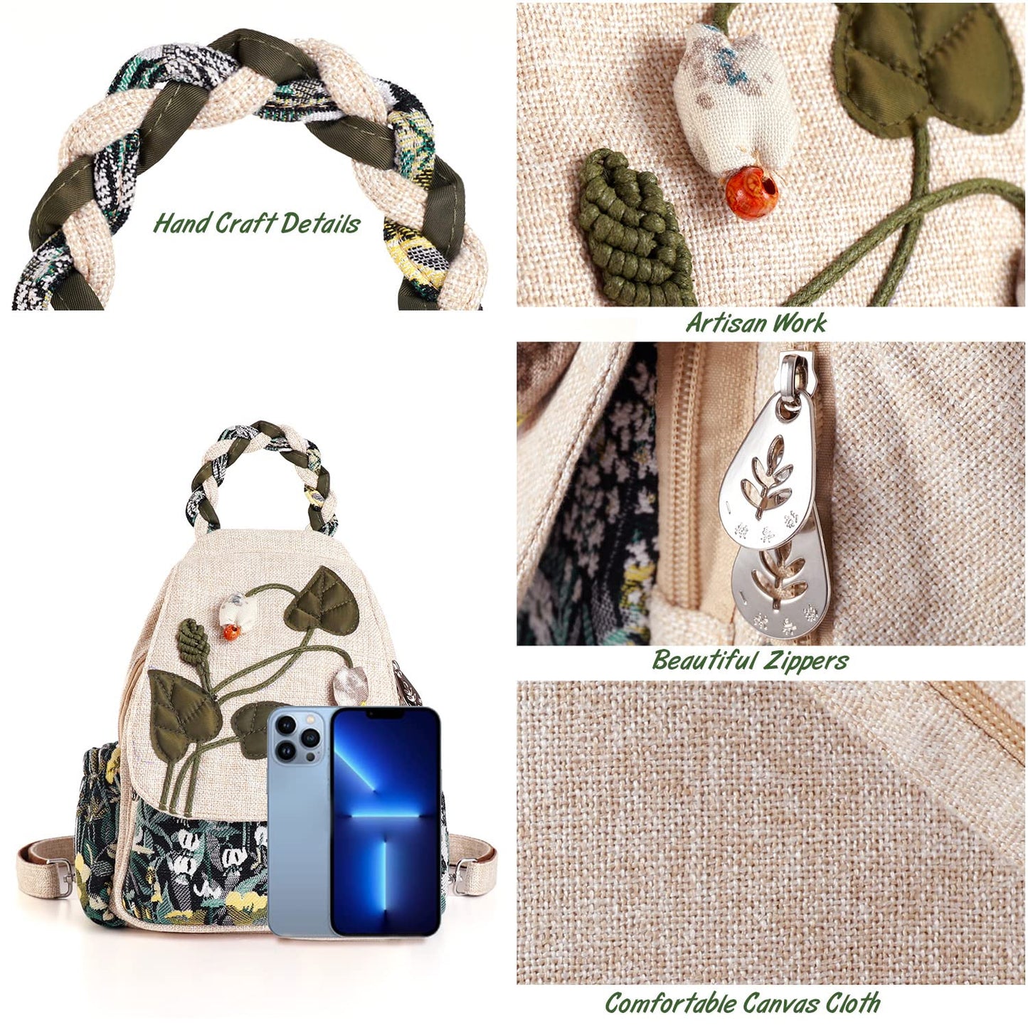 Girl's Convertible Sling Bag, Hand Craft Artisan Purse, Beautiful Canvas Premium Casual Day Mini Backpack