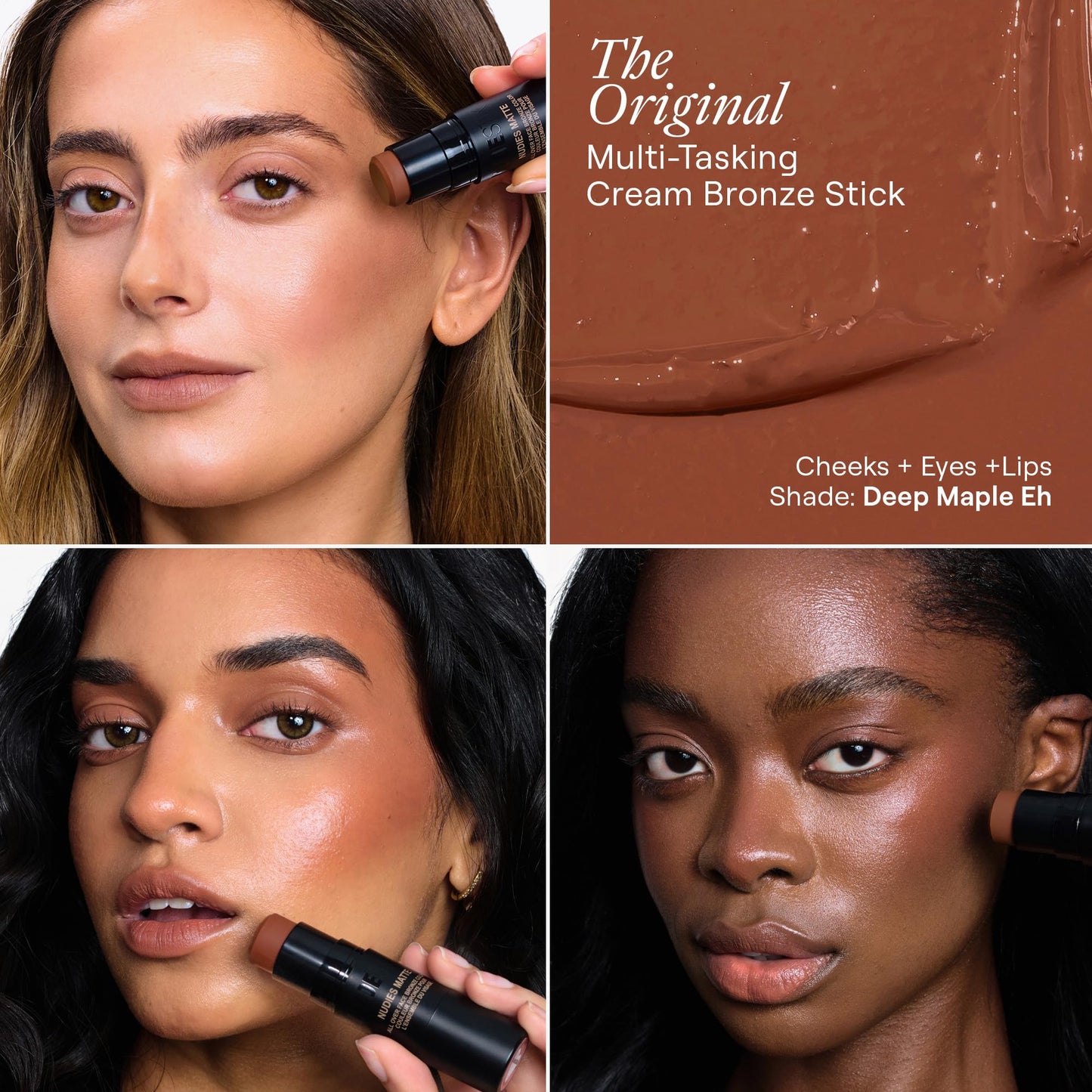 Nudestix Nudies Bronze All Over Matte Bronzing Stick - 3-in-1 Cream Bronzer for Cheeks, Eyes & Lips with Built-In Brush | Natural Contour & Sun-Kissed