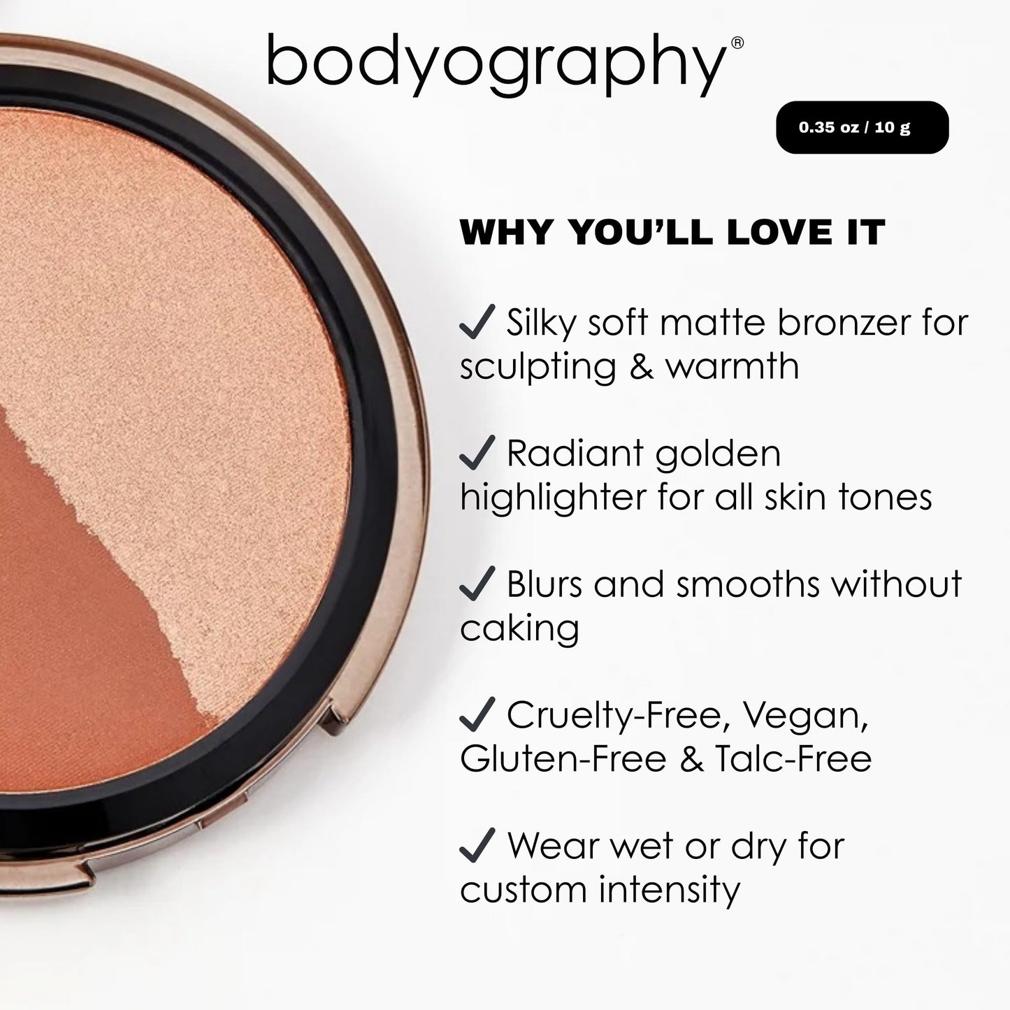 Bodyography Sunsculpt Bronzer & Highlighter Duo | Matte Bronzer & Golden Highlighter Compact | Silky, Buildable, Non-Comedogenic Powder for All Skin