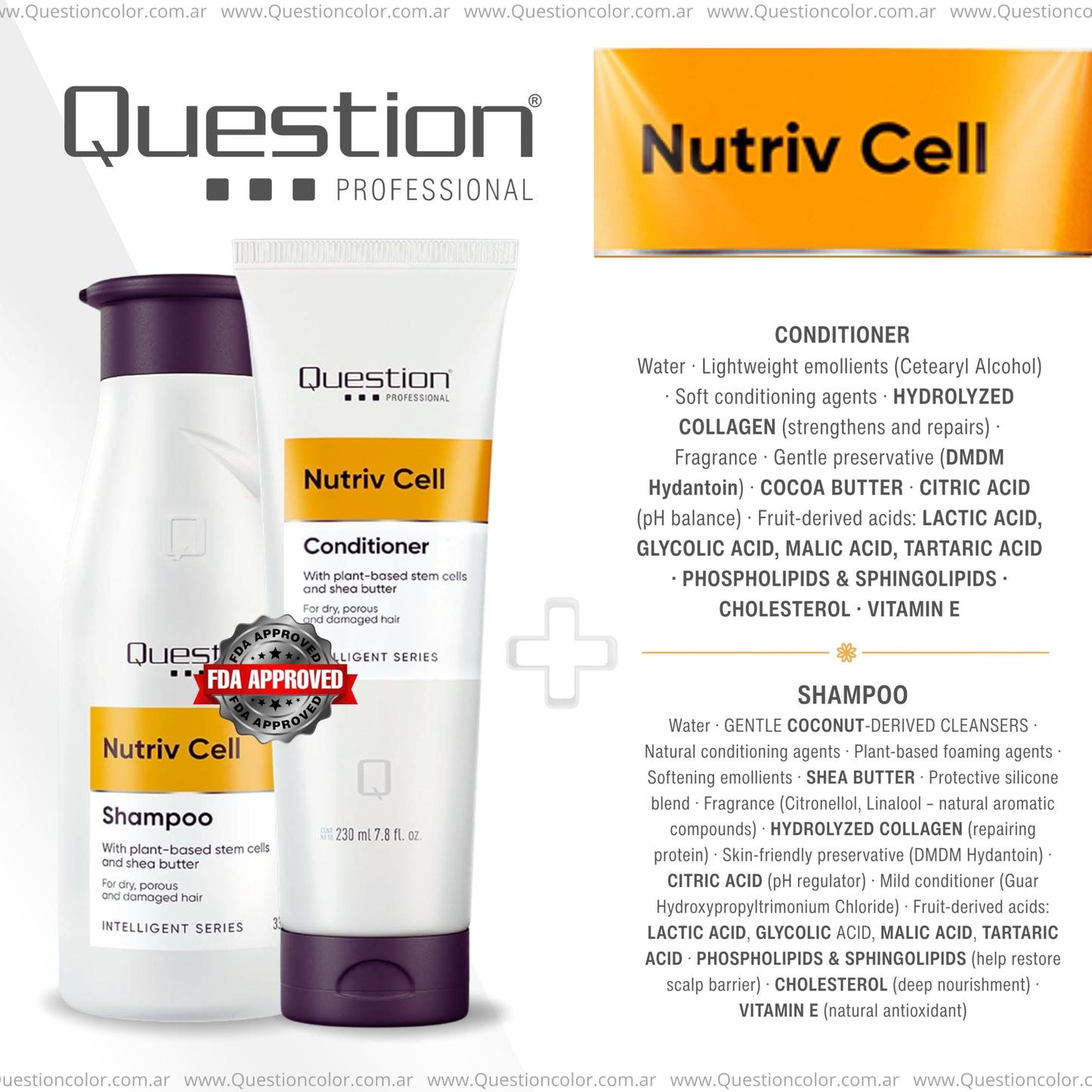 QUESTION PROFESSIONAL Sulfate Free Shampoo and Conditioner Set for Dry Damaged Hair with Shea Butter Plant Stem Cells Frizz Control Moisture Repair