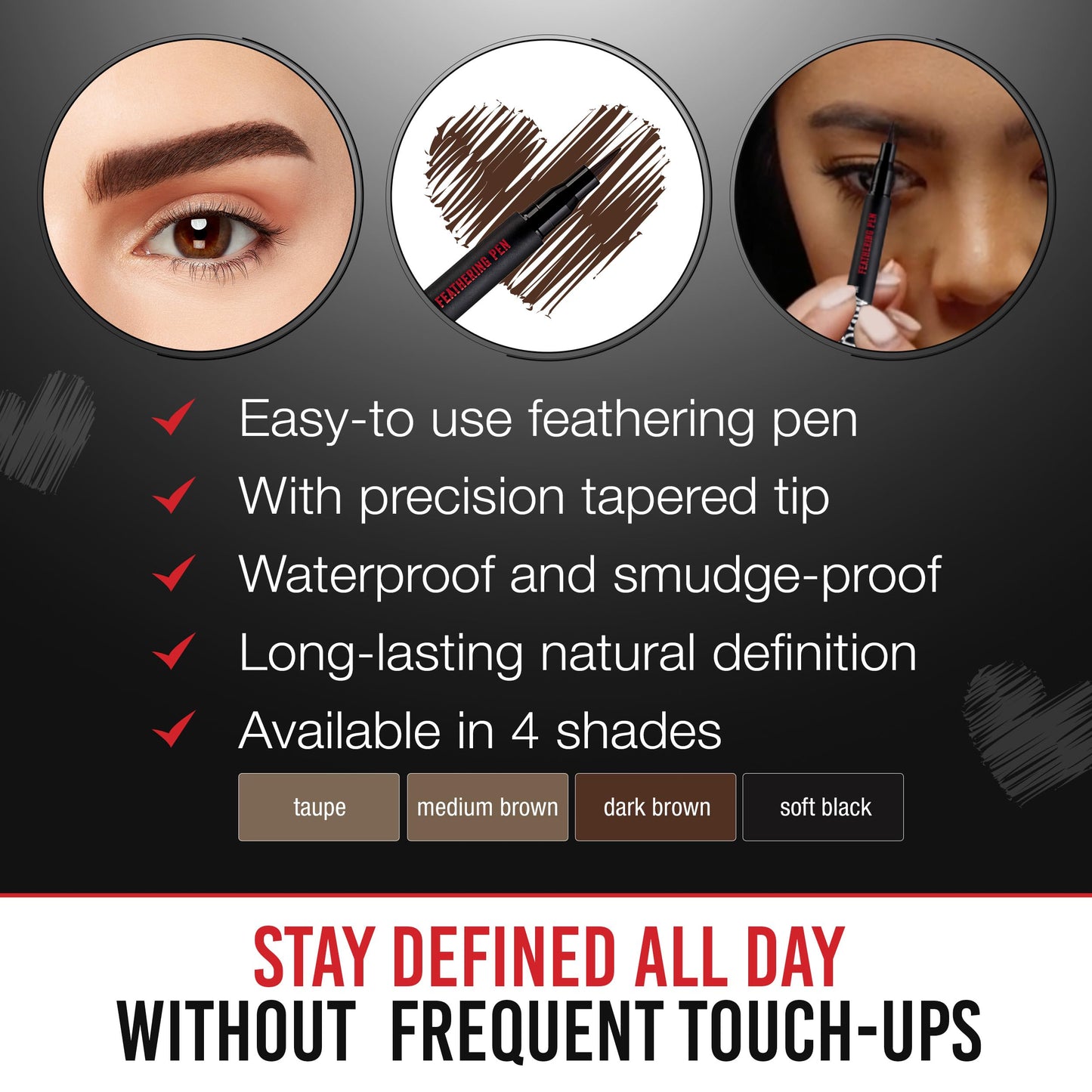 Ardell Stroke a Brow Pencil Feathering Eyebrow Pen - Precise Micro-Tip, Long-Lasting Waterproof Eyebrow Pencil, Precision Tip, Dark Brown, 1 Pack