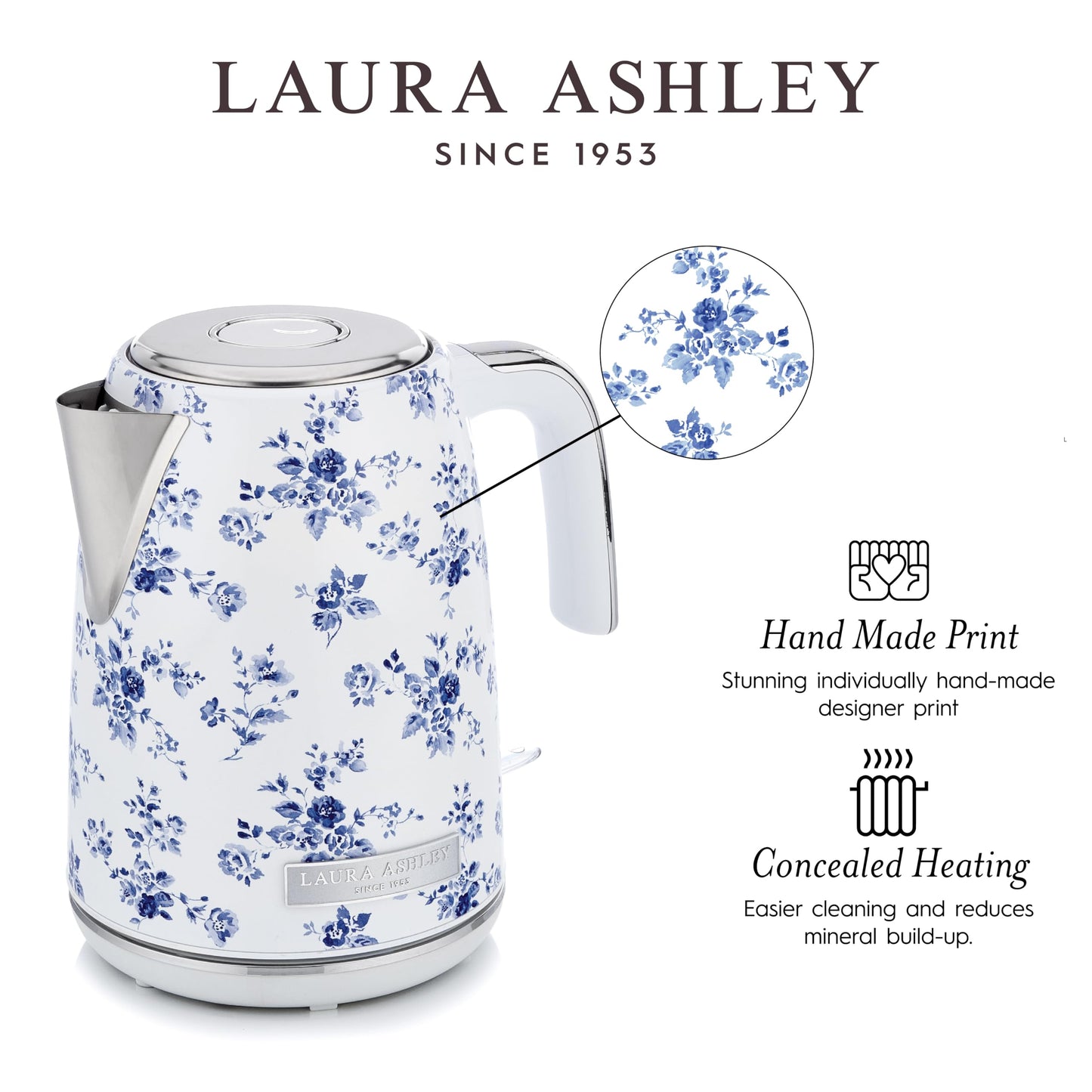 Laura Ashley Stainless Steel Electric Kettle 1.7 Liter - 1500W Rapid Boil Electric Kettles for Boiling Water - Electric Tea Kettles Automatic Shut…