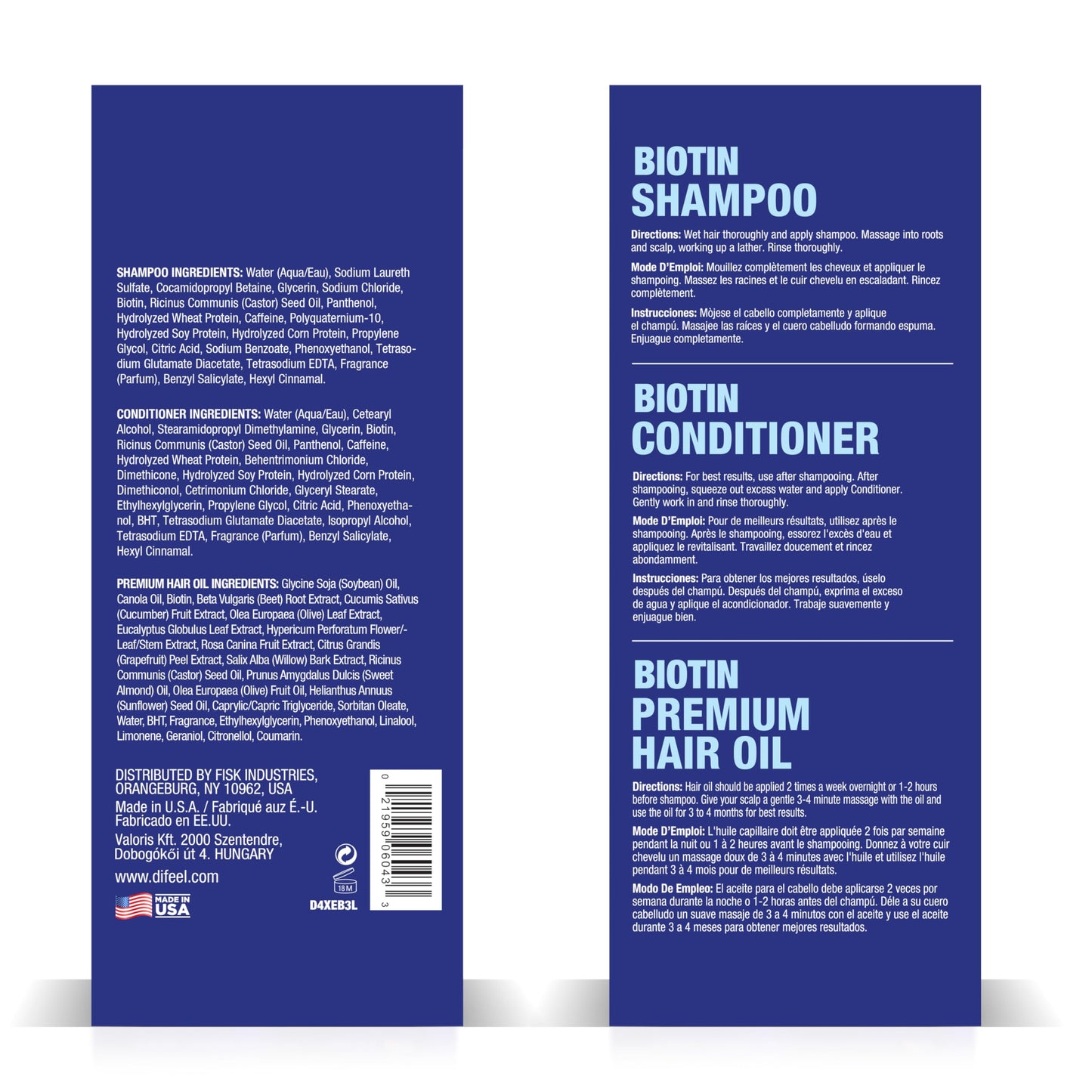 Difeel Elevated Biotin Shampoo 33.8oz, Conditioner 33.8oz & Oil 8oz 3-PC Large Boxed Gift Set