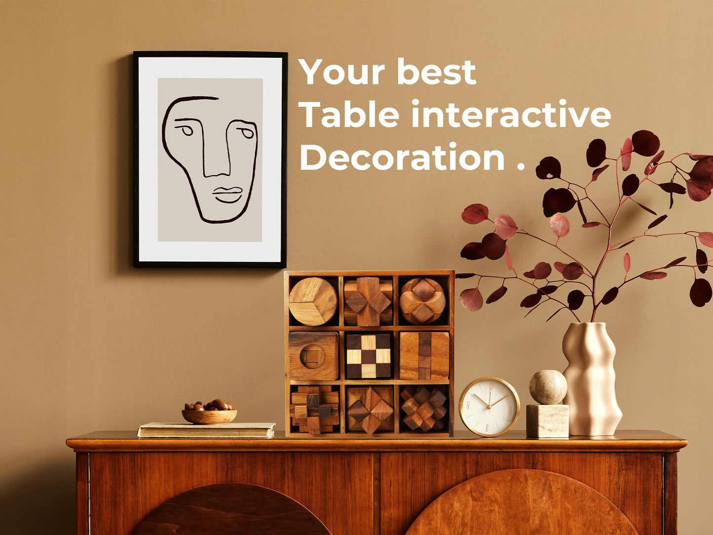 BSIRI 9-in-1 Wooden Brain Teaser Puzzle Set – 3D Mind Games for Kids, Teens & Adults, Hard Level 10, Decorative & Mini Toy Set