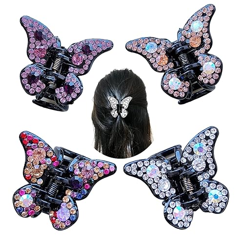 Yusier 4PCS Butterfly Rhinestone Claw Clips Elegant Rhinestone Hair Accessories for Women Black Butterfly Hair Clip Crystal Rhinestone Decorative Hair