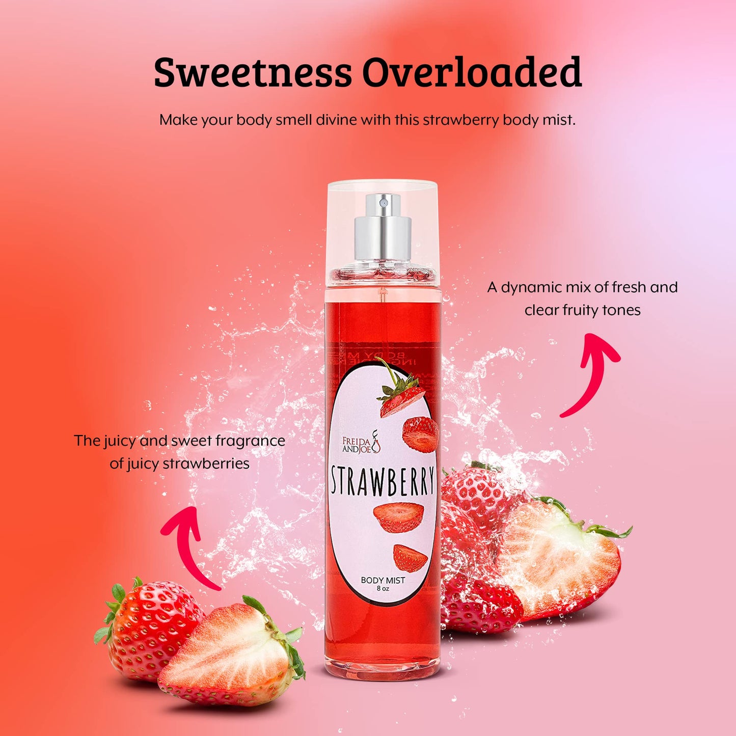 Freida and Joe Luxurious Scented Strawberry Fragrance Body Mist A Sophisticated 8 oz Gift Stocking Stuffer Exquisitely Crafted for Women's Sublime Beauty & Personal Care Freida and Joe